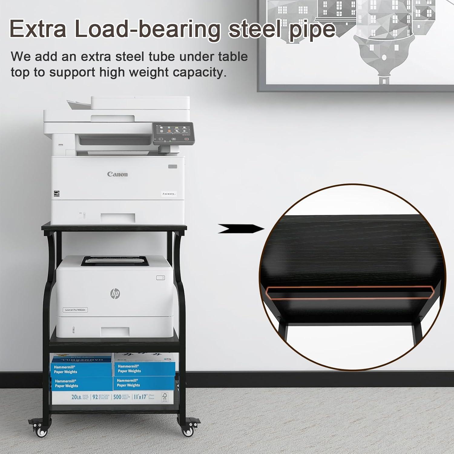 Natwind Large Printer Stand,24''x20''x29''Printer Table with Adjustable Storage Shelf,3 Tier Rolling Printer Cart with Wheels,Home Office Multifunctional Shelves for Heat Press (Black)