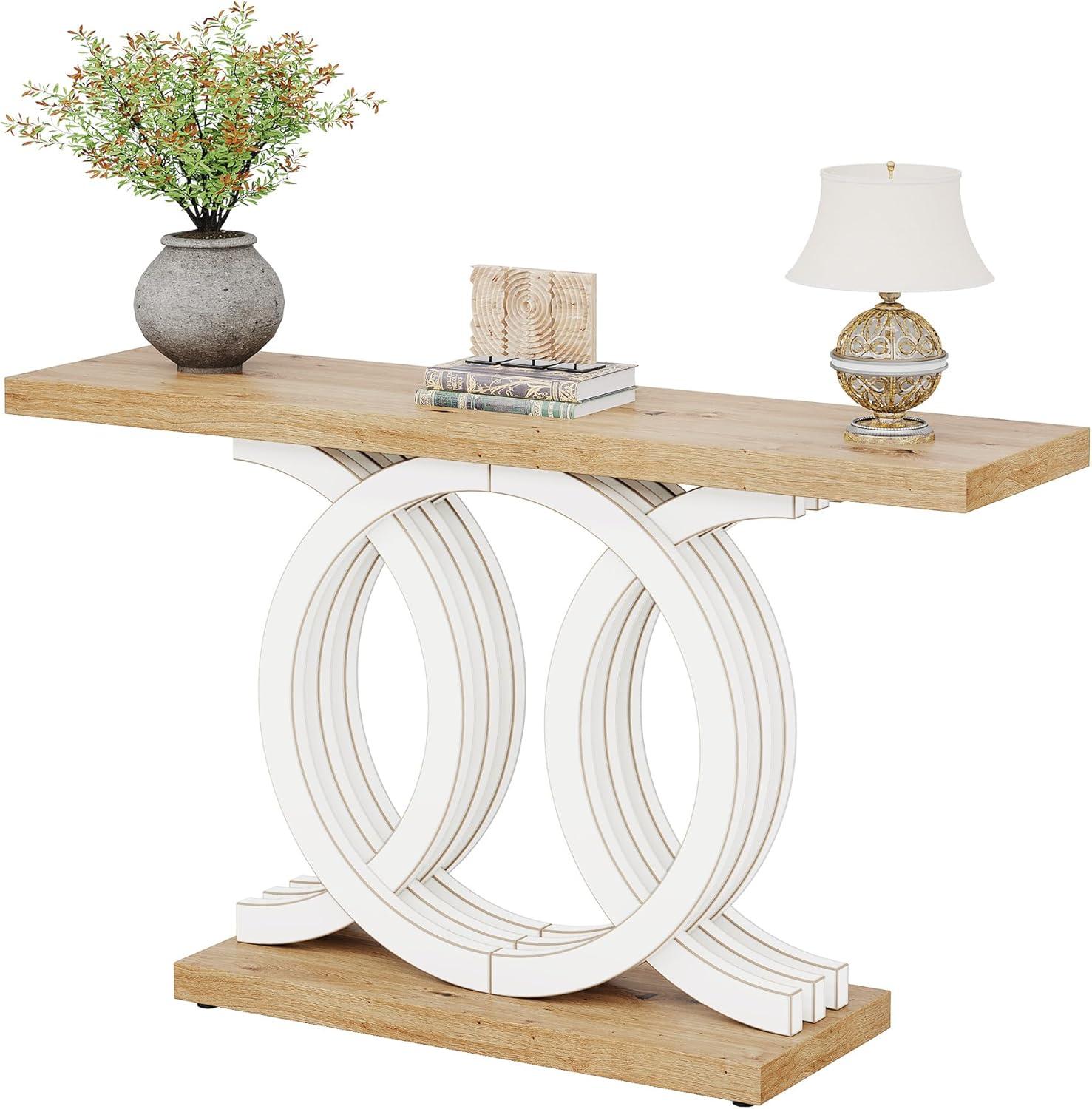 Farmhouse Console Sofa Table, 55 Inches Entryway Hallway Foyer Table White