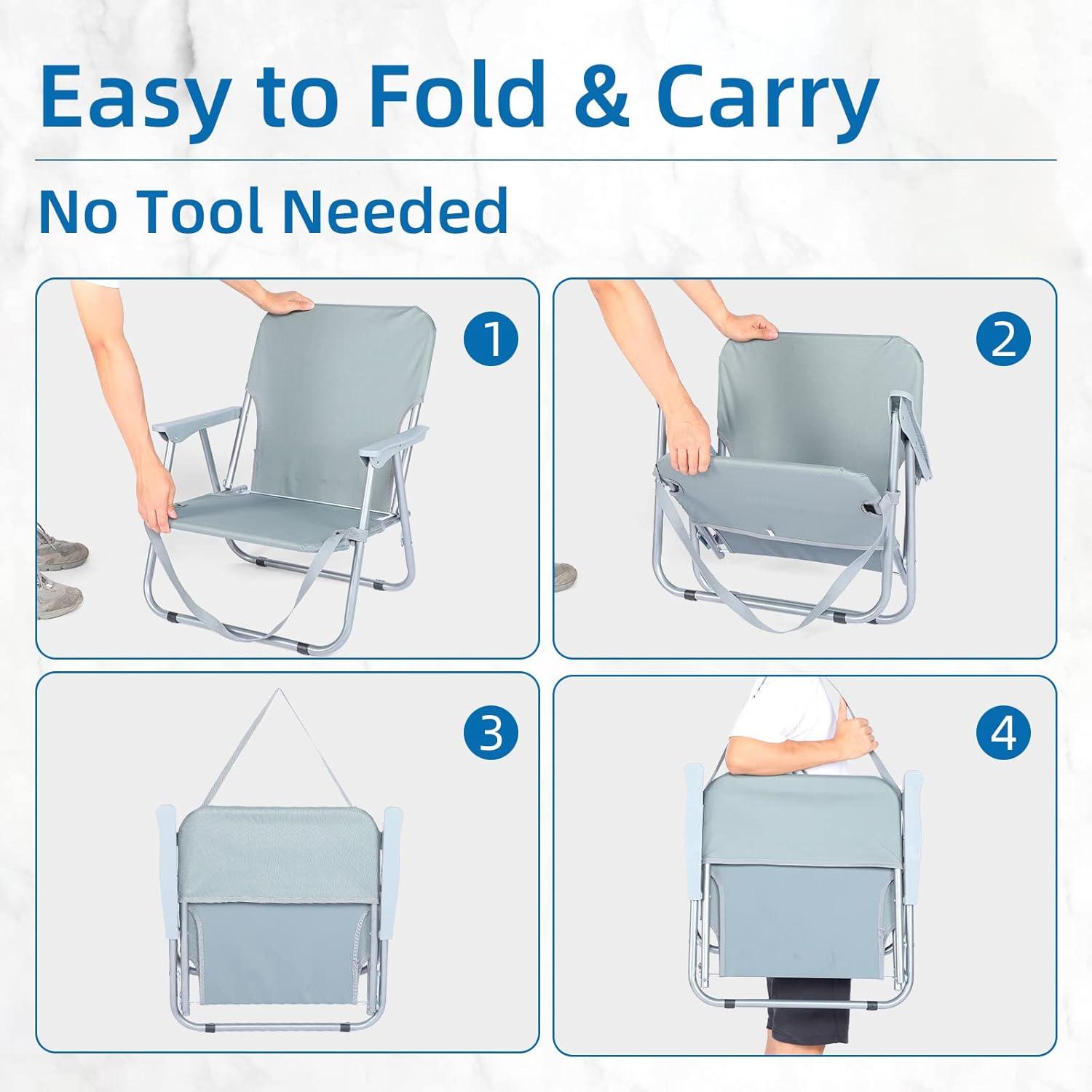 YSSOA Folding Beach Adults, Portable Heavy-Duty Chairs Made of High Strength 600D Oxford Fabric and Steel Frame for Outdoors, Camping, Picnic, BBQ, 1-Pack, Grey (FNCHARCAMP08GV1)