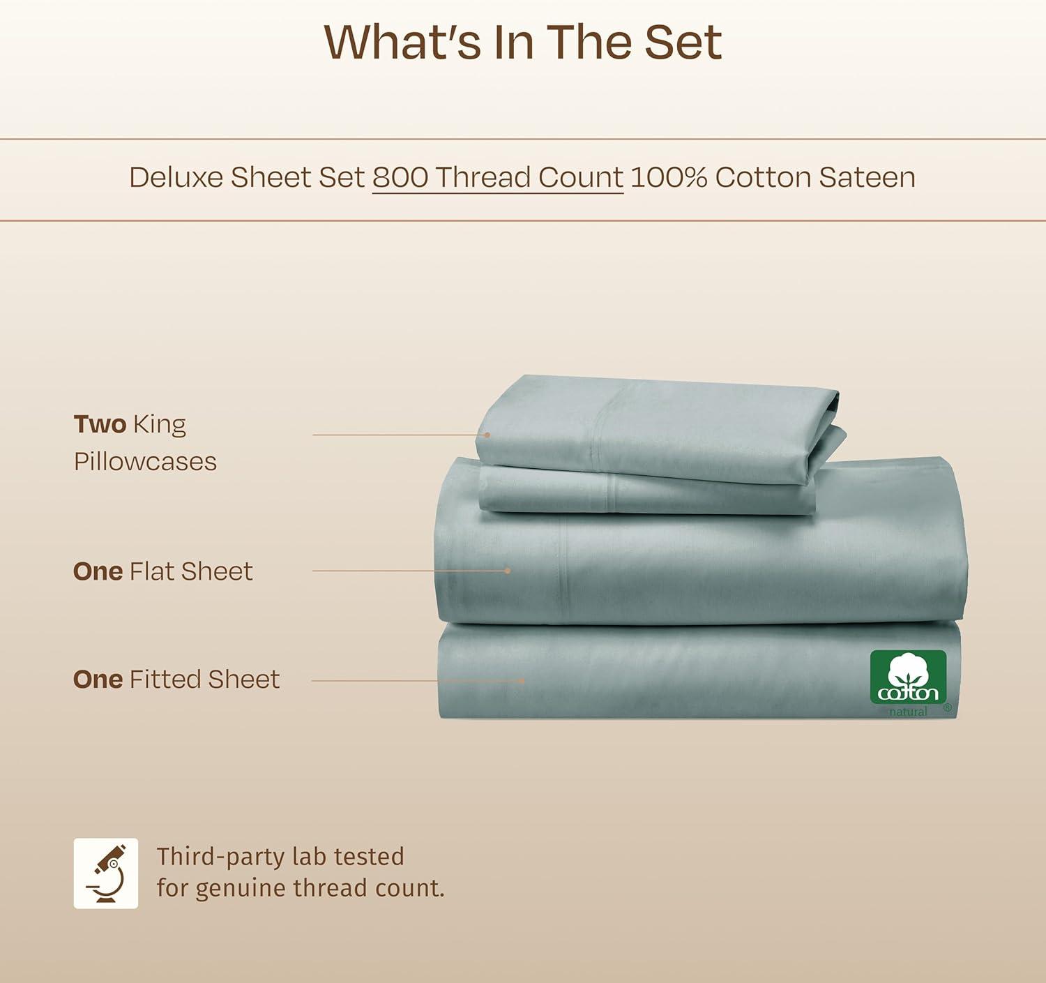 Luxury Bed Sheets Set - 800 Thread Count 100% Cotton Sheets, Deep Pocket, Soft, Cool & Breathable by California Design Den - Soft Teal, King