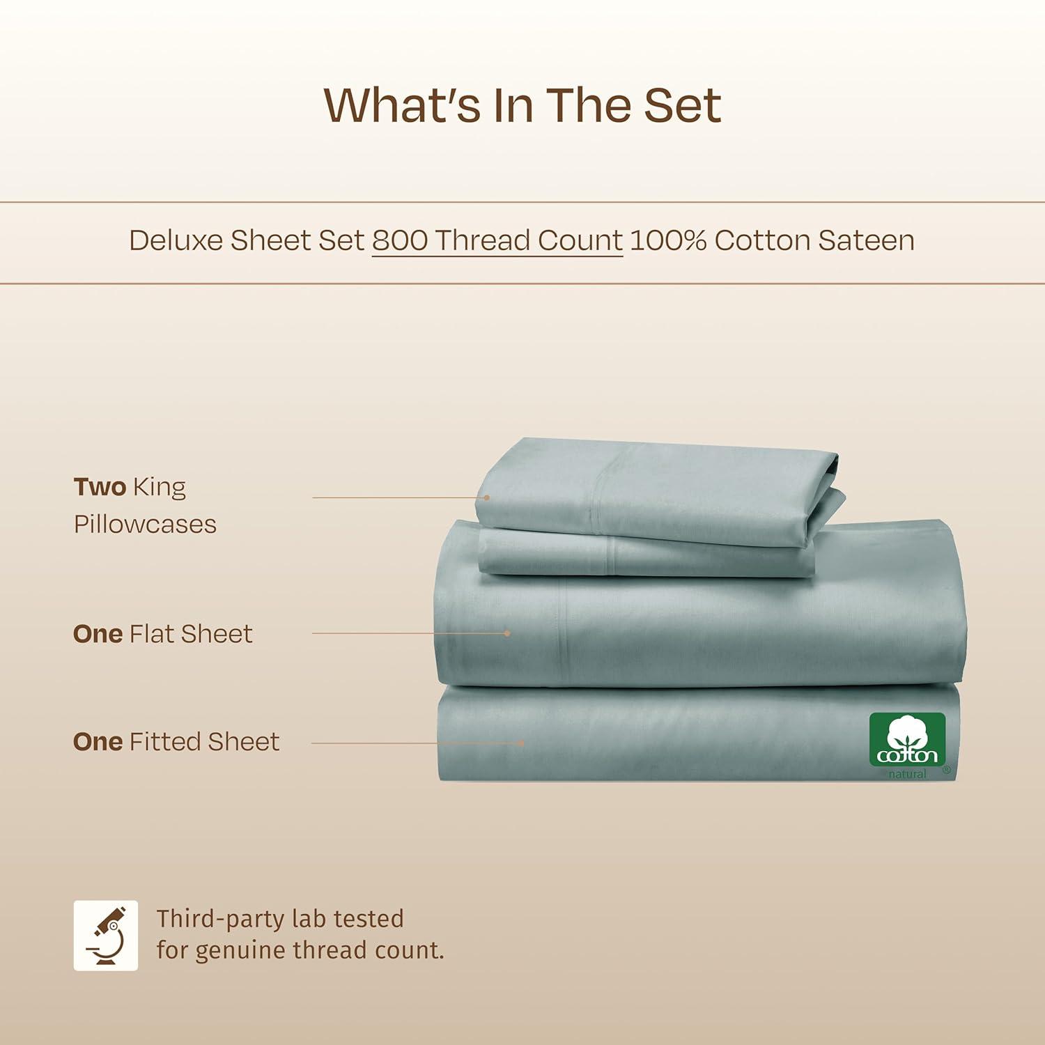 Luxury Bed Sheets Set - 800 Thread Count 100% Cotton Sheets, Deep Pocket, Soft, Cool & Breathable by California Design Den - Soft Teal, King