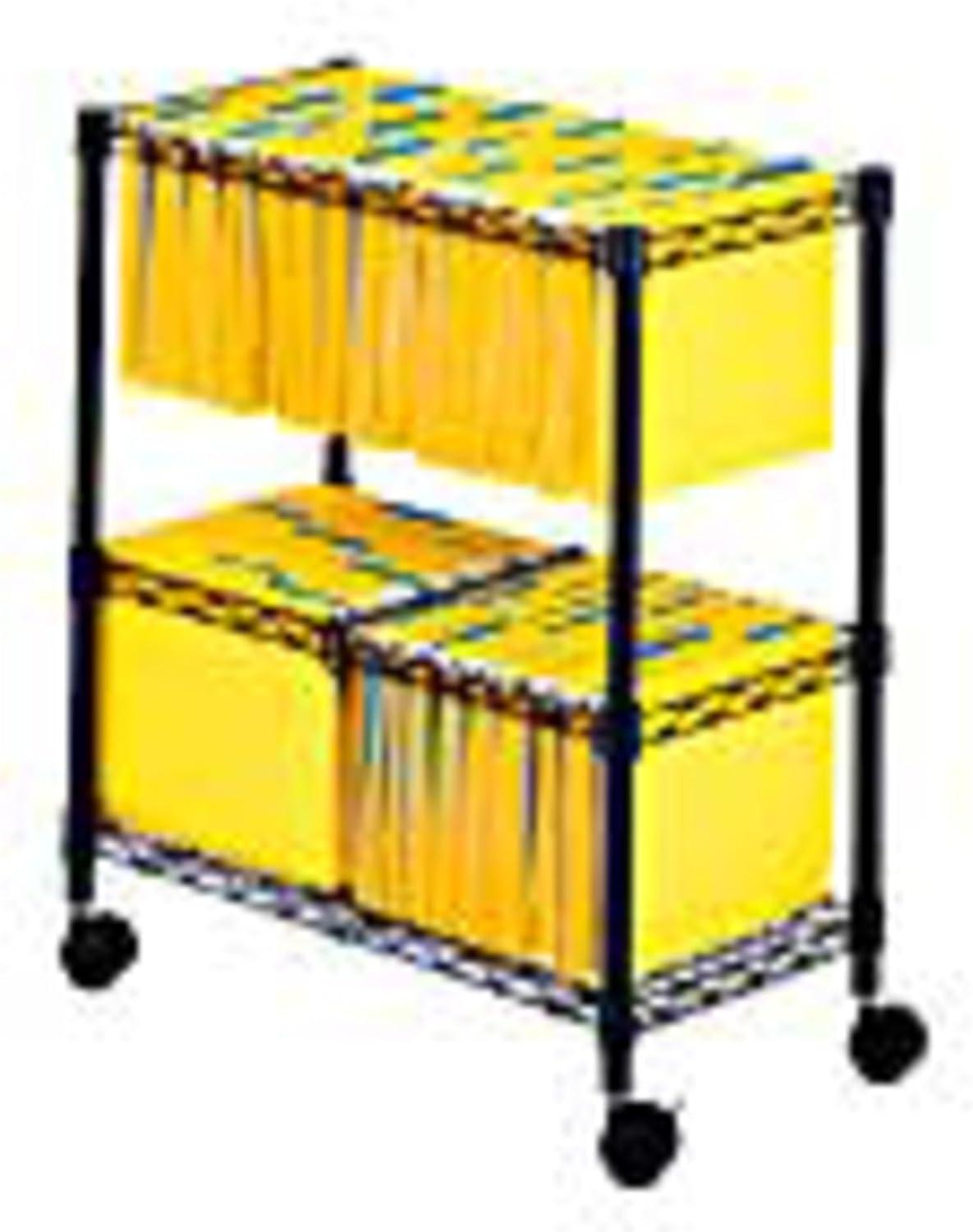 Black Two-Tier Rolling Steel File Cart with Swivel Wheels