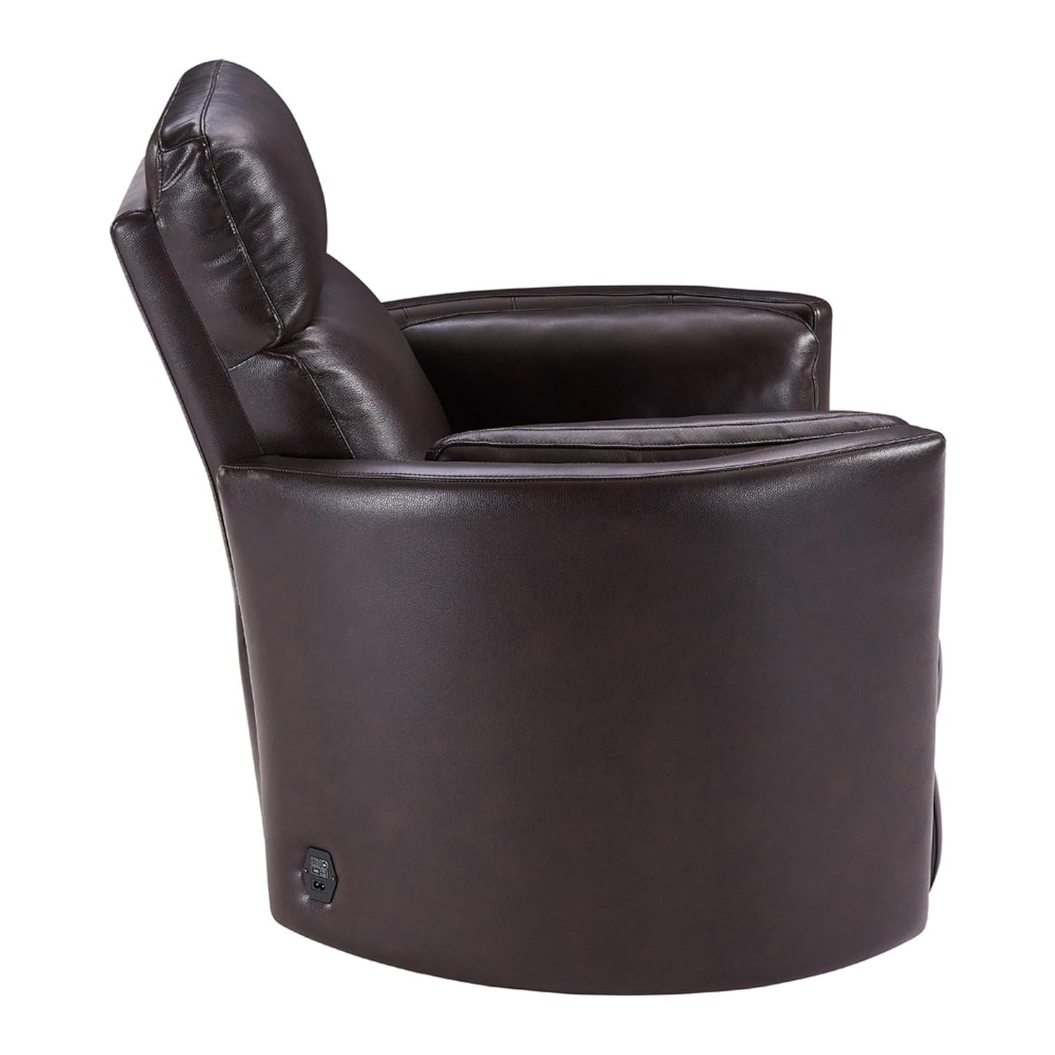 Florence Brown Top-Grain Leather Swivel Recliner with USB Charger