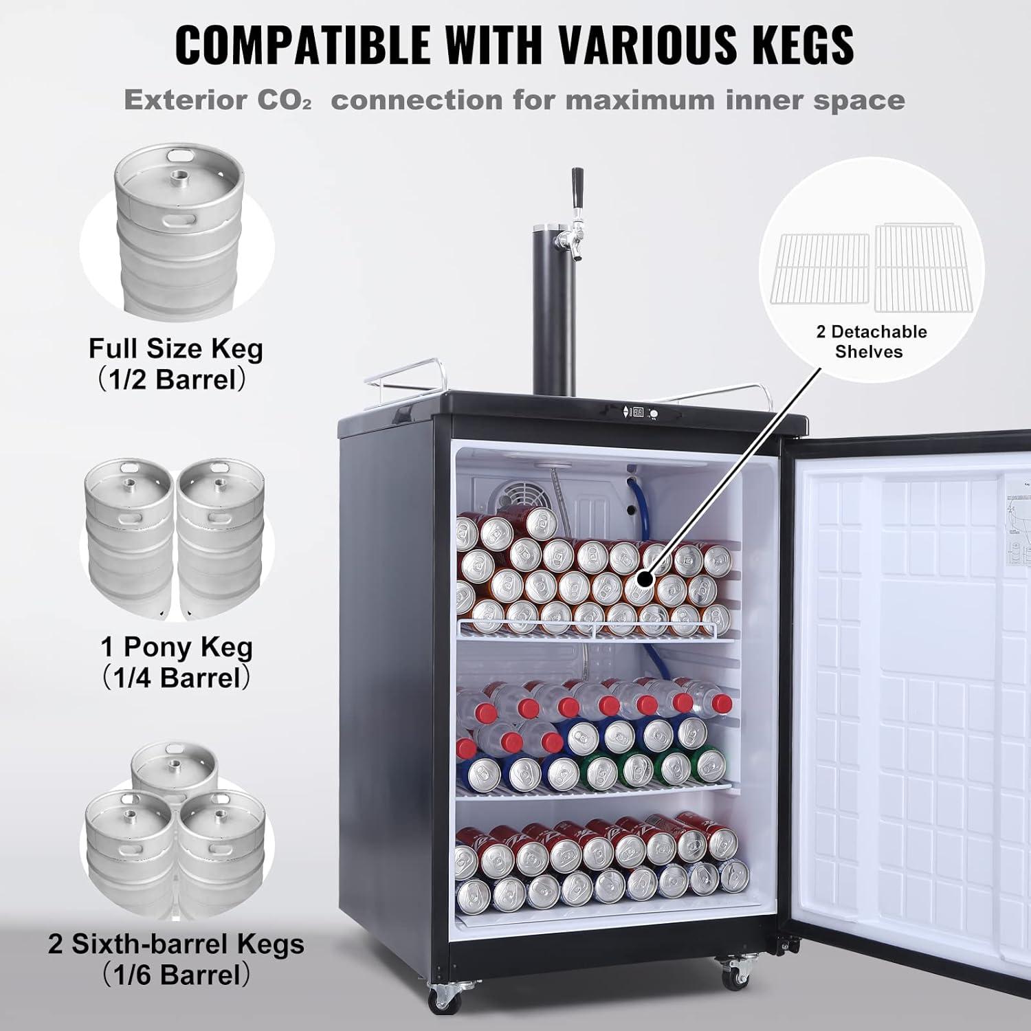 VEVOR Silver Stainless Steel Single Tap Kegerator with CO2 Cylinder