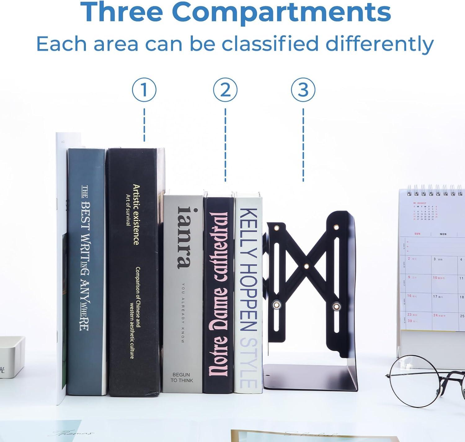 Adjustable Book End Metal Bookends Book Holder for Shelves Book Organizer for Desk Suitable for Office Home and School Black