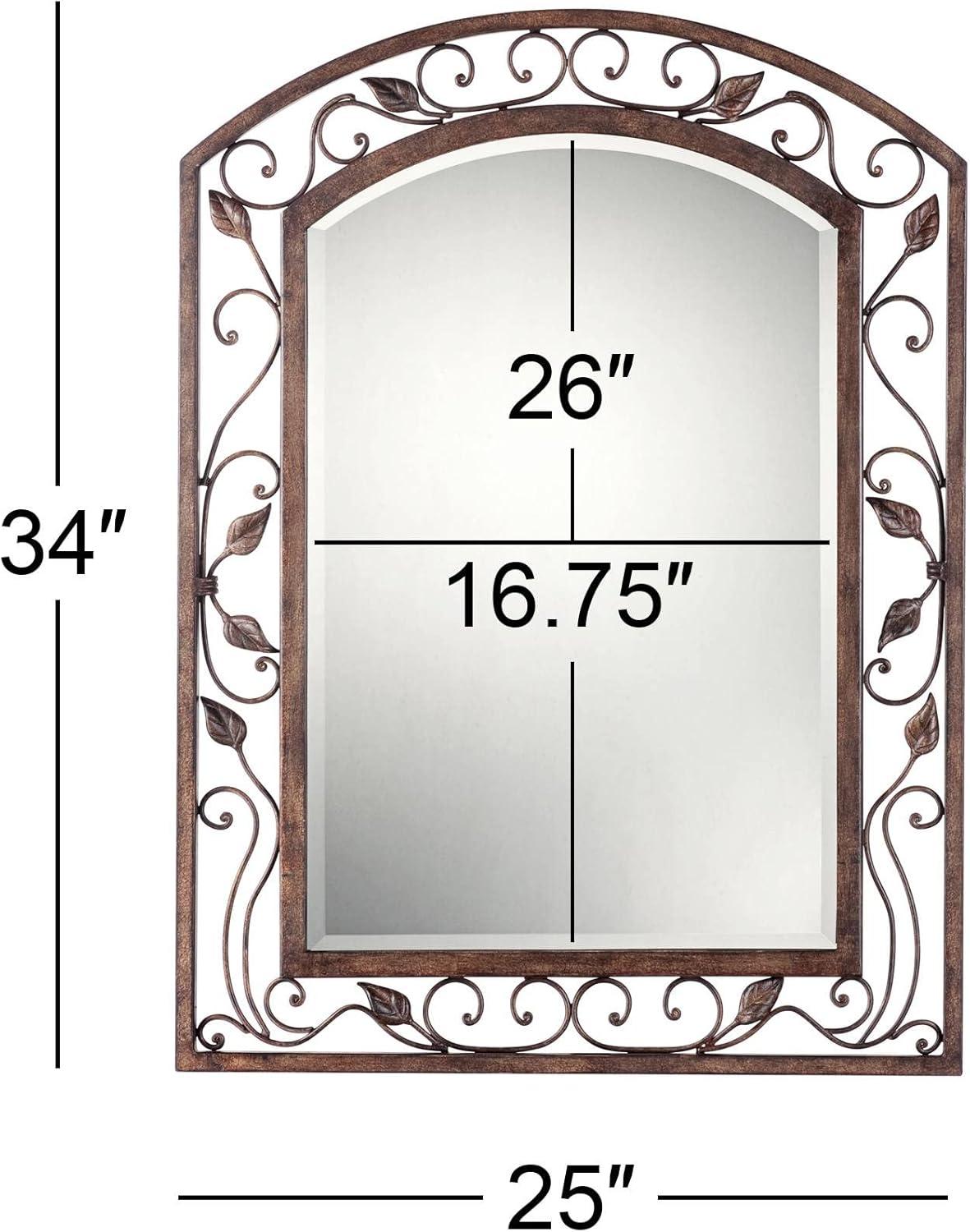 Franklin Iron Works Eden Arch Top Vanity Wall Mirror Rustic Beveled Bronze Metal Openwork Frame 25" Wide for Bathroom Bedroom Living Room Entryway