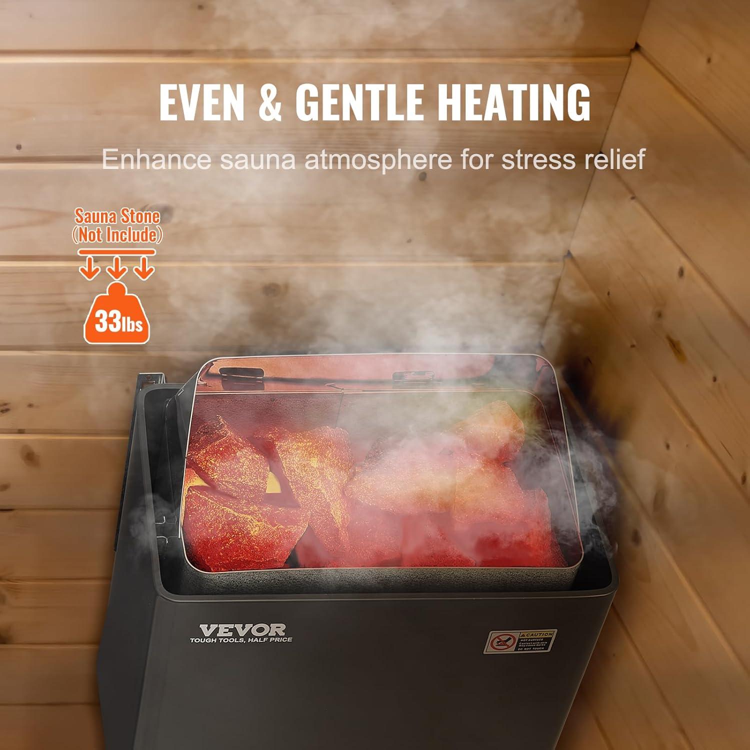 VEVOR Sauna Heater, 9KW 220V Electric Sauna Stove, Steam Bath Sauna Heater with External Digital Controller, 3h Timer & Adjustable Temp for Max. 317-459 Cubic Feet, Home Hotel Spa Shower FCC Certify