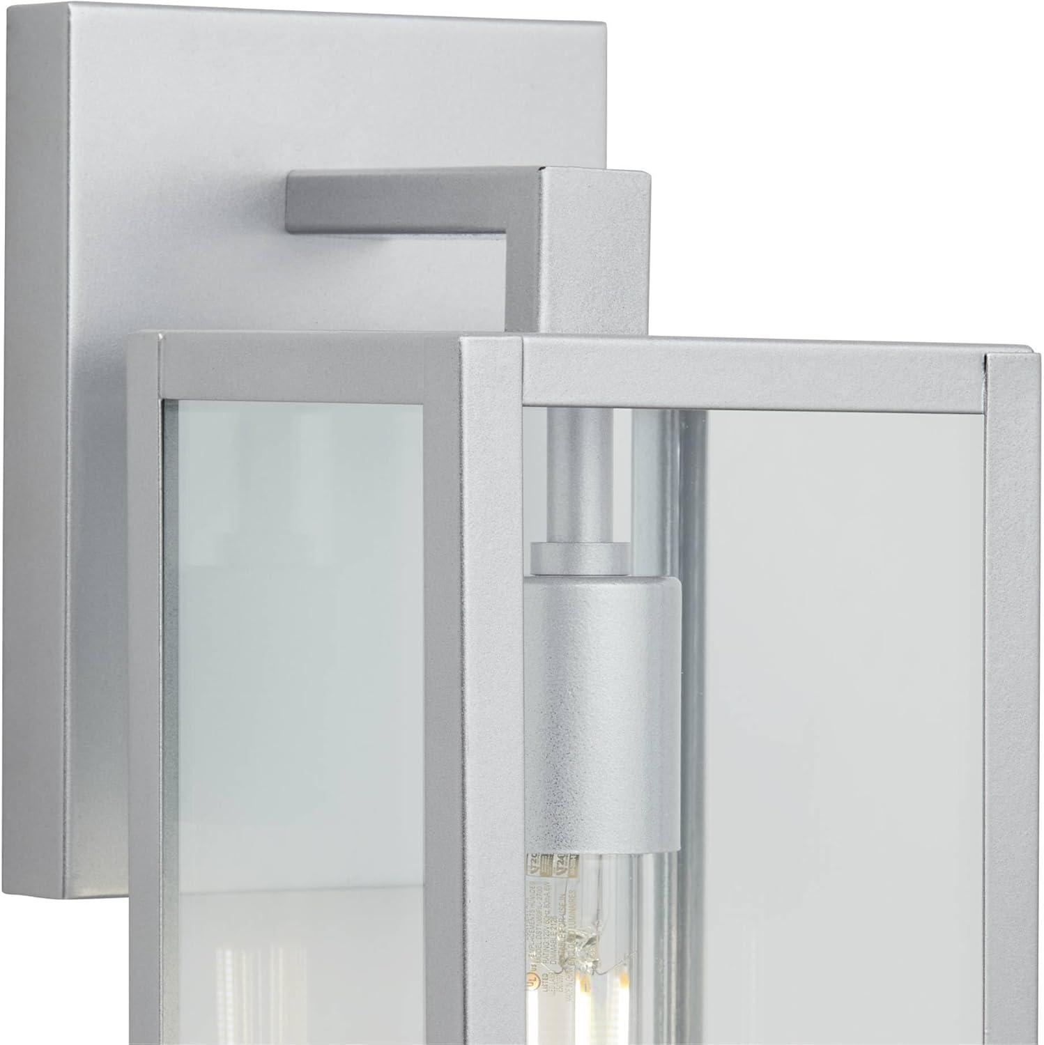 Silver Rectangular Box Outdoor Wall Light with Clear Glass