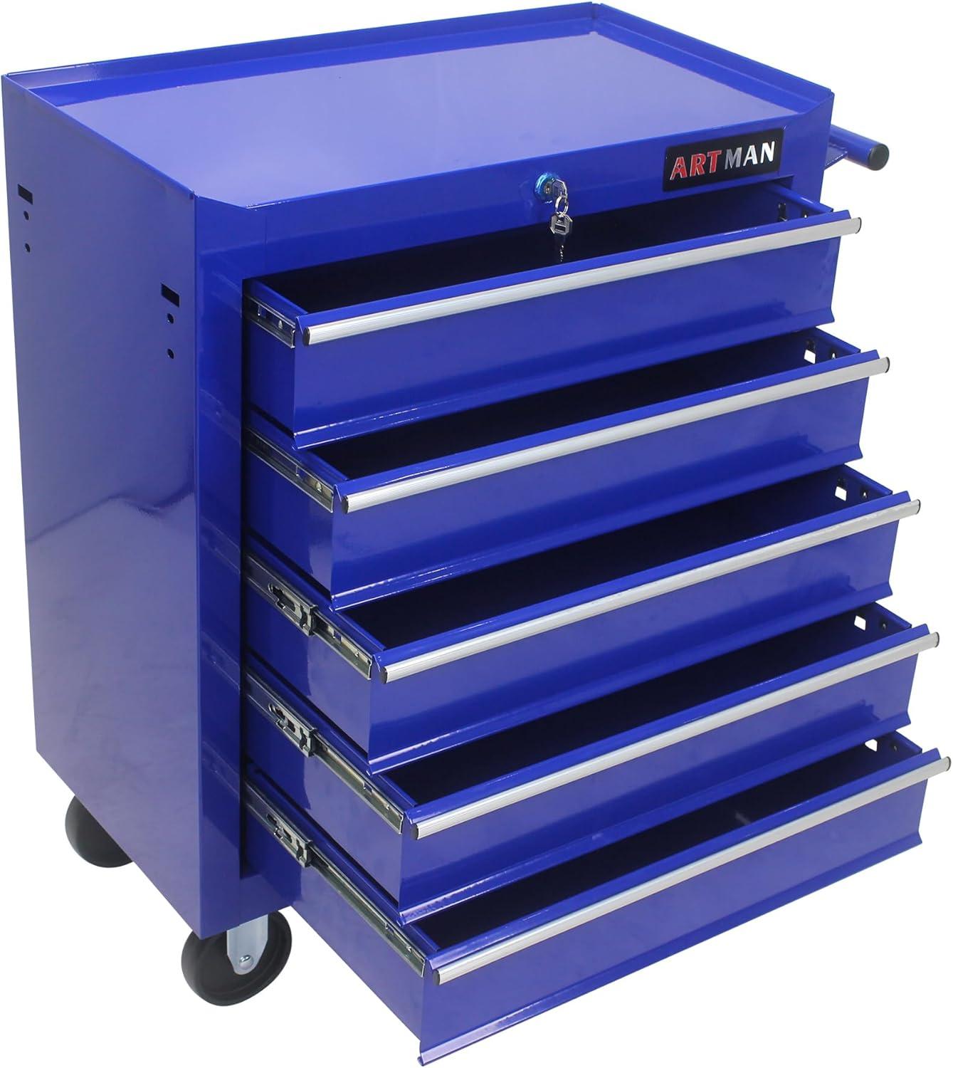 5 Large Drawers Tool Cart on Wheels,Rolling Tool Chest Tool Storage,Drawers Rolling Tool Trolley Organizer Tool Case for Garage, Warehouse, Workshop, Repair Shop (5 Large Drawers-29.3" H-Blue)