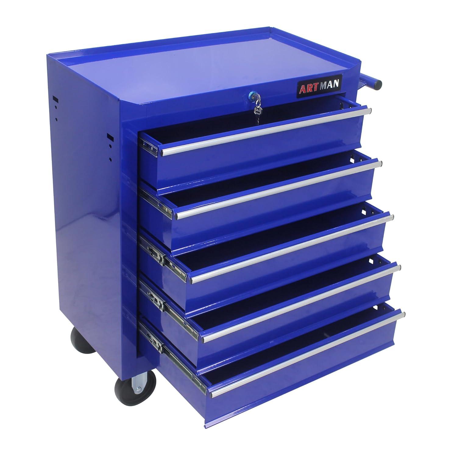 5 Large Drawers Tool Cart on Wheels,Rolling Tool Chest Tool Storage,Drawers Rolling Tool Trolley Organizer Tool Case for Garage, Warehouse, Workshop, Repair Shop (5 Large Drawers-29.3" H-Blue)