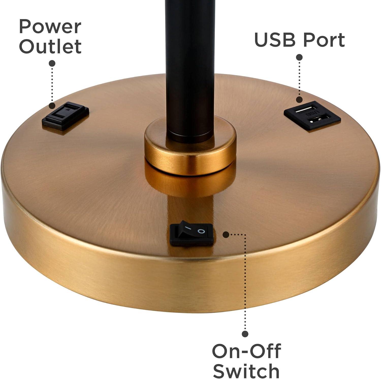 Possini Euro Design Carlyle Modern Mid Century Desk Lamp 30 1/2" Tall Gold with USB and AC Power Outlet in Base Double Drum Shades for Living Room