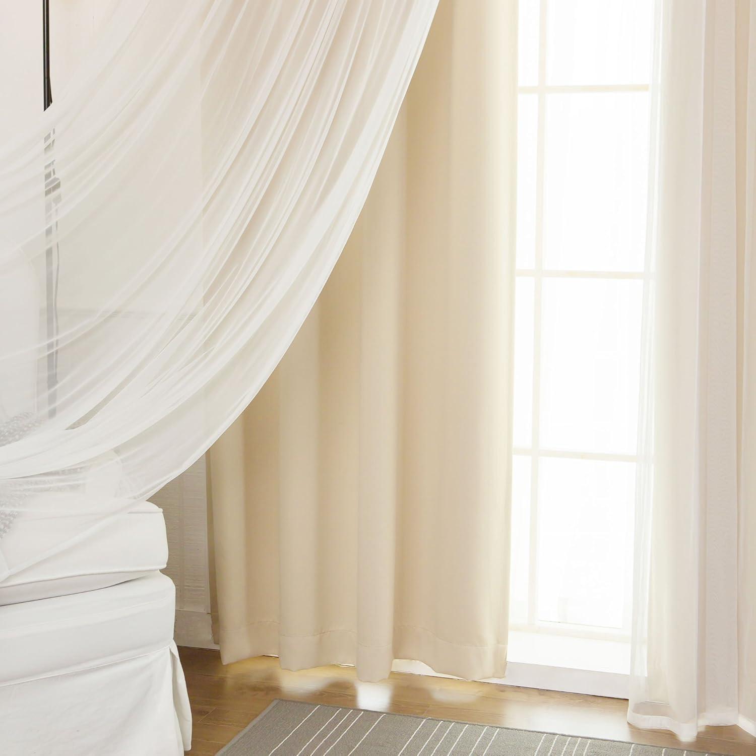 Best Home Fashion uMIXm Mix and Match Tulle Sheer Lace & Solid Blackout 4 Piece Curtain Set â€“ Stainless Steel Nickel Grommet Top (52" W x 96" L â€“ Each Panel, Beige)