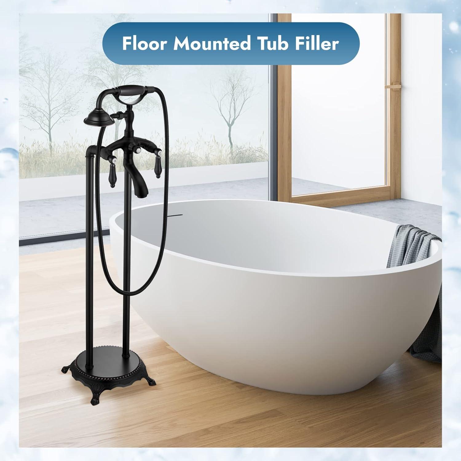 Oil Rubbed Bronze Freestanding Bathtub Faucet with Handheld Shower