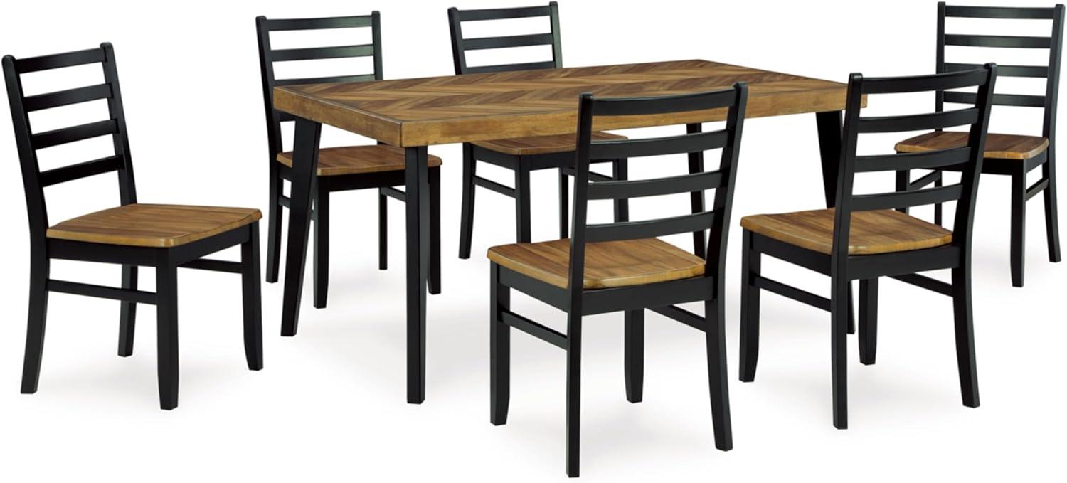 Transitional Black and Brown Rectangular Dining Table with 6 Chairs