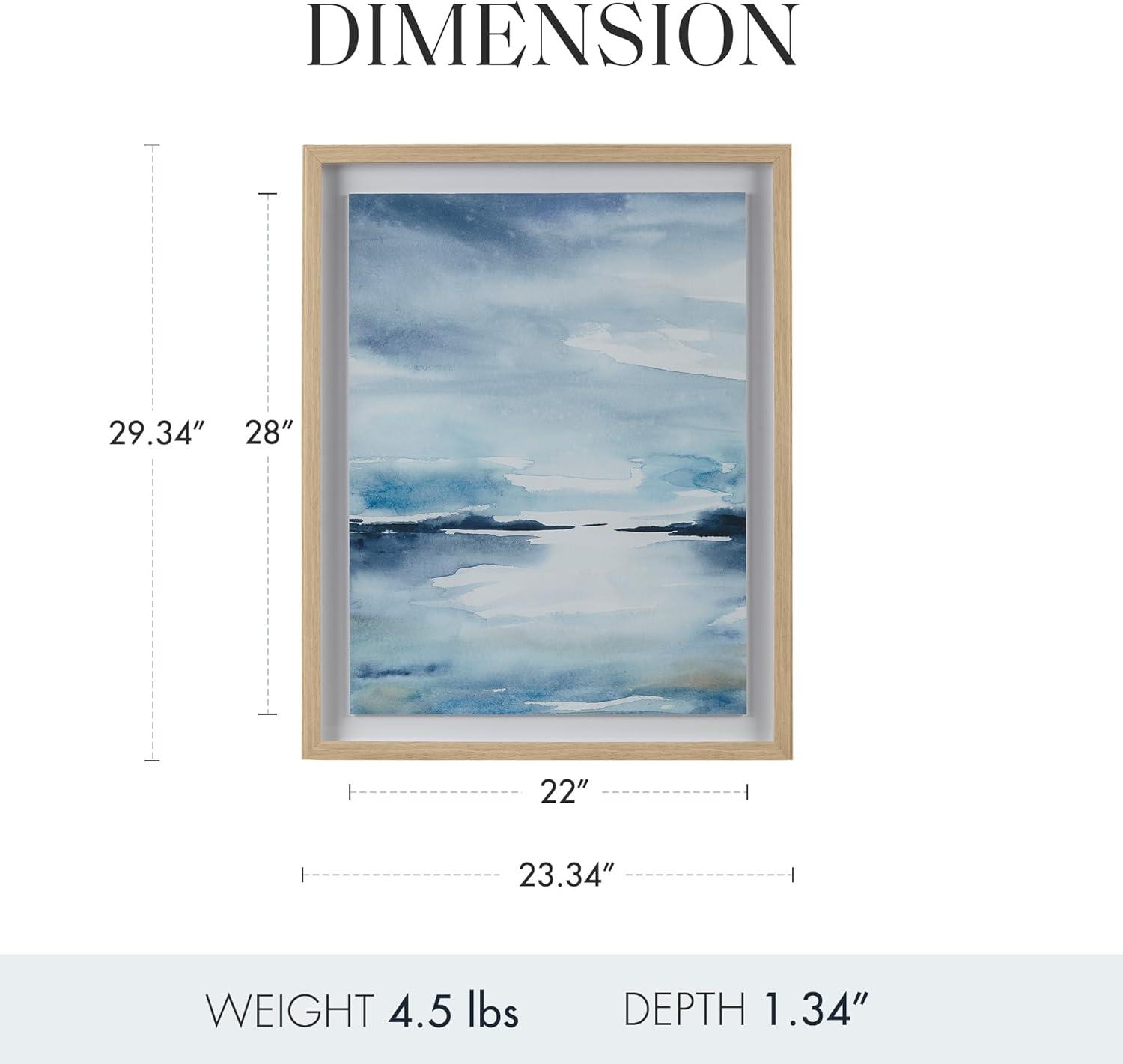 Sparkling Sea Framed Glass and Single Matted Abstract Landscape Coastal Wall Art Blue - Madison Park: Nautical Decor, Polystyrene Frame