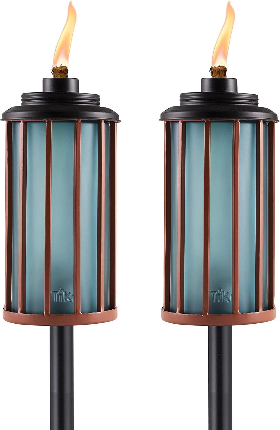 Blue and Copper Glass Outdoor Tiki Torches, 65 Inch, 2-Pack