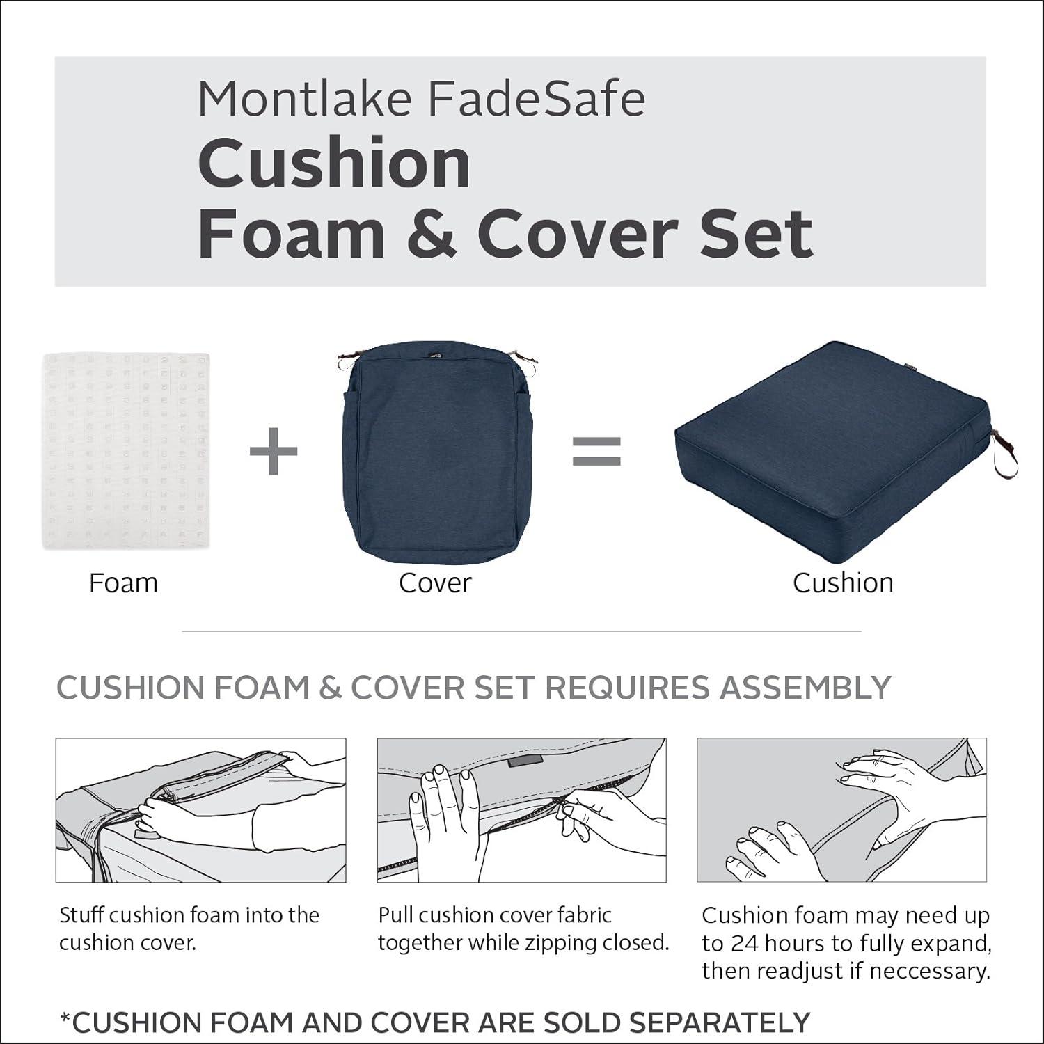 Classic Accessories Montlake FadeSafe Patio Bench/Settee Cushion Slip Cover - 3" Thick - Heavy Duty Outdoor Patio Cushion with Water Resistant Backing, Heather Indigo Blue, 54"W x 18"D x 3"T