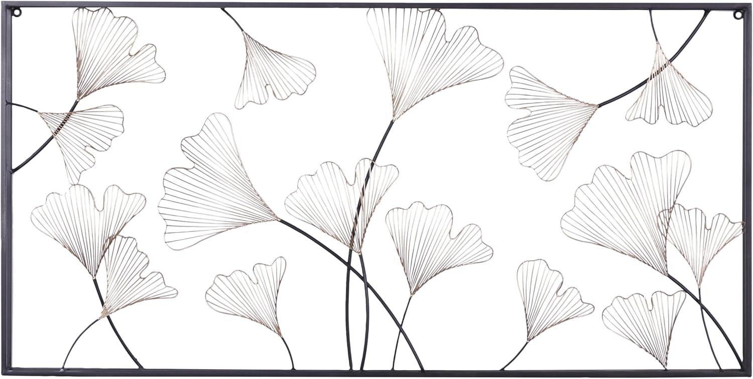 Gold Floral Metal Wall Sculpture with Black Frame, 48" x 24"