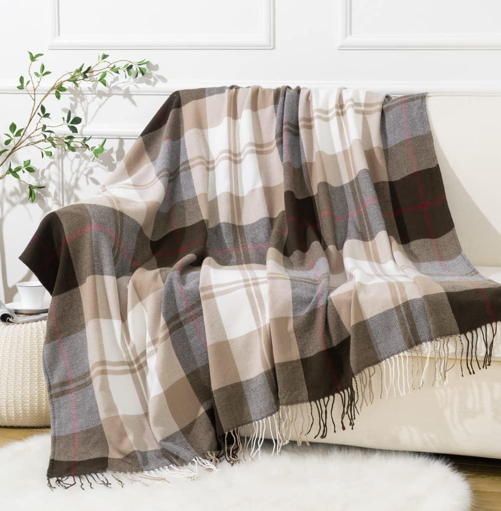 Battilo Classic Plaid Throw Blanket for Couch,Black&Beige,Buffalo Check Pattern Blanket for Picnic,50"x60"