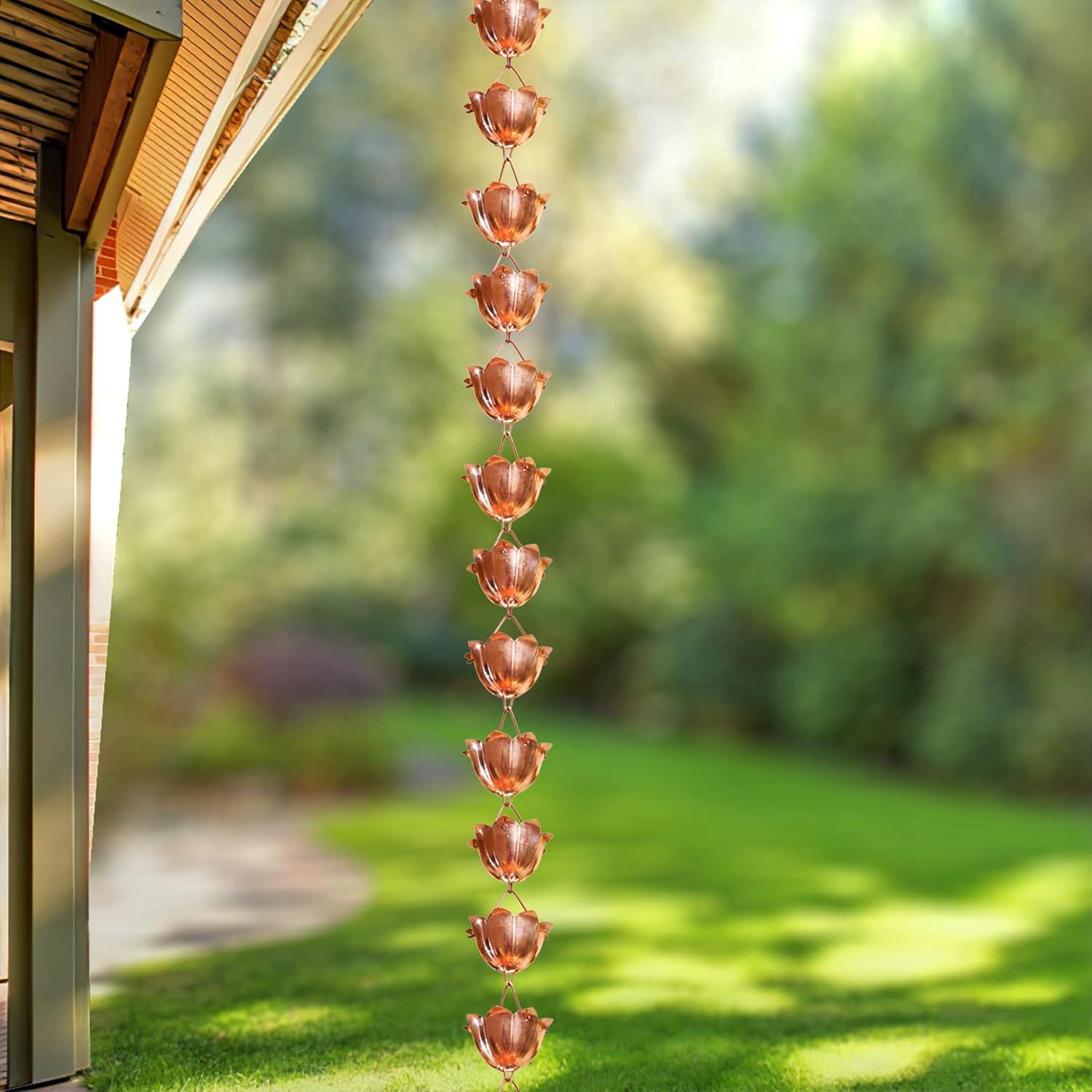 Monarch Rain Chains Pure Copper Lotus Cup Rain Chain Replacement Downspout for Gutters