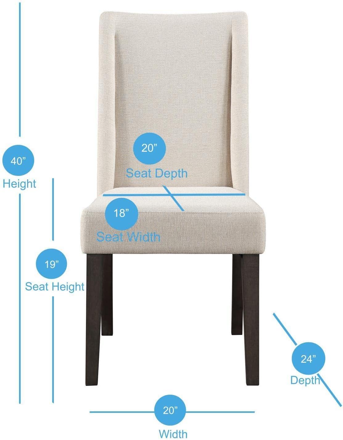 Beige Linen Upholstered Side Chair with Dark Wood Legs