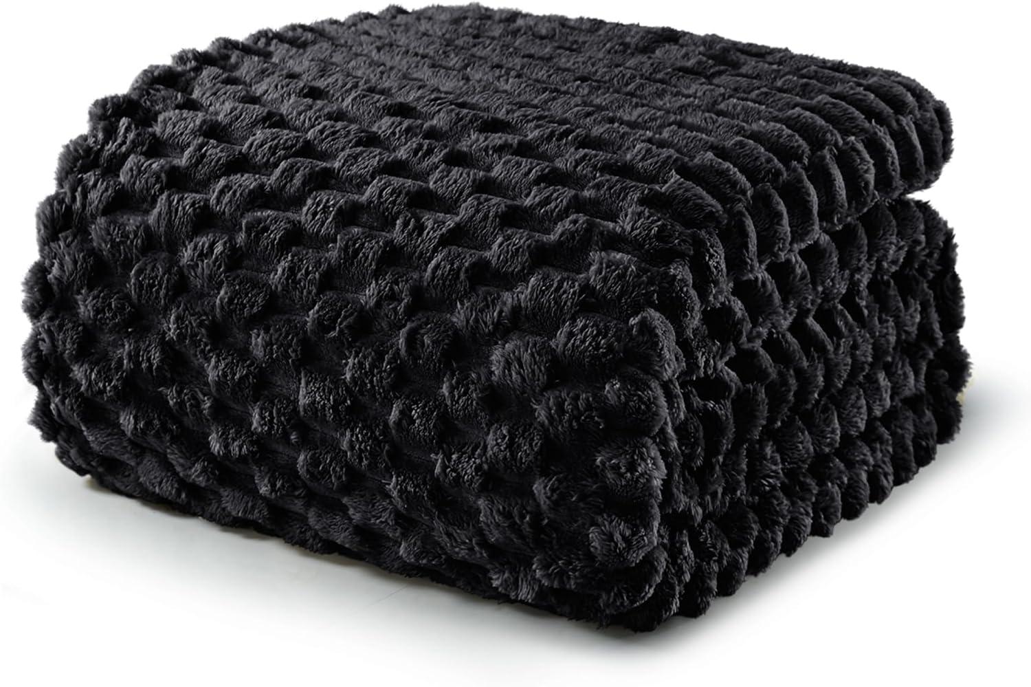 King Size Black Fleece Reversible Blanket with Jacquard Pattern