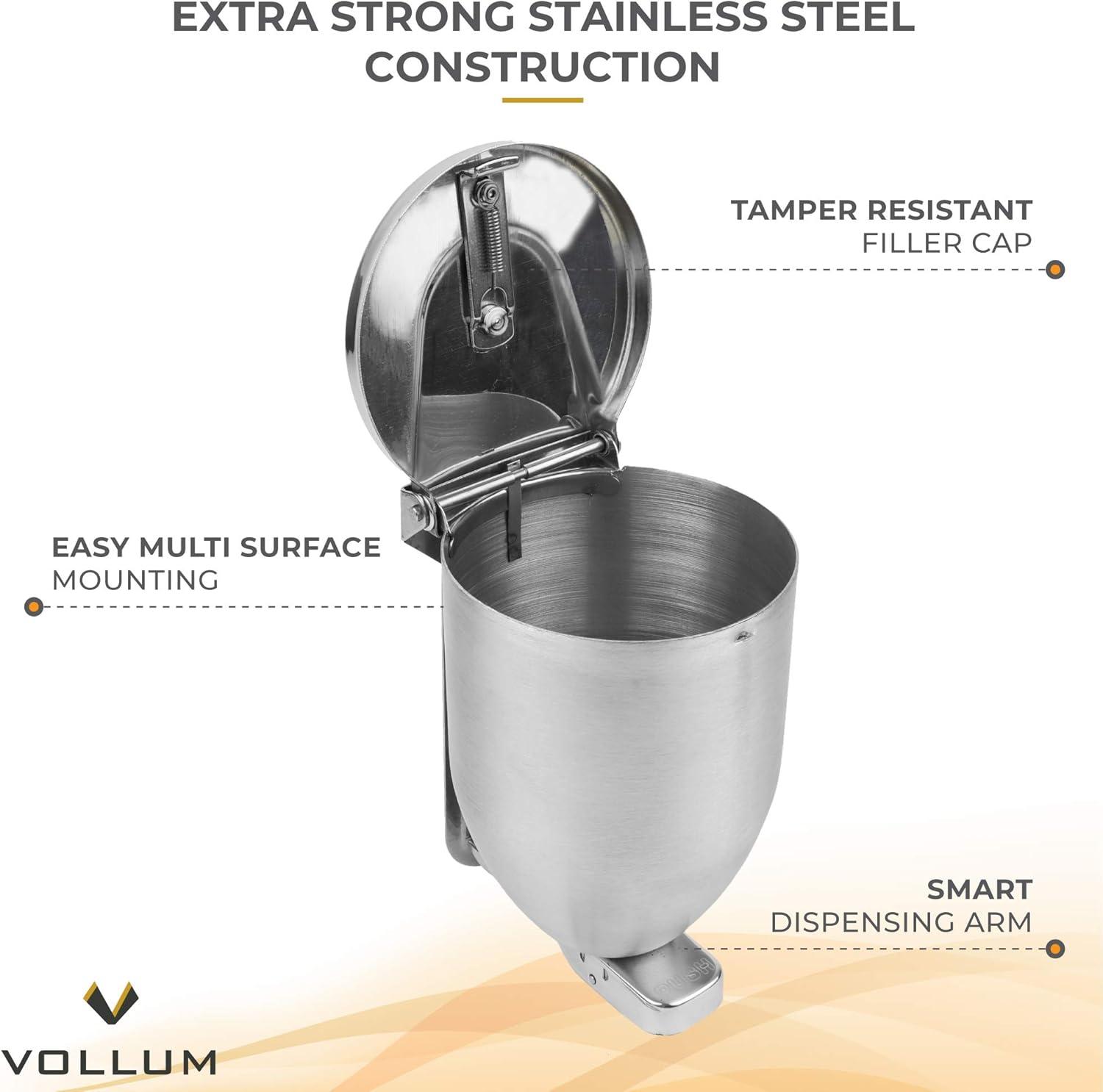 Vollum Powder-Soap Dispenser, Stainless Steel, Wall Mount, 32 Oz - Silver