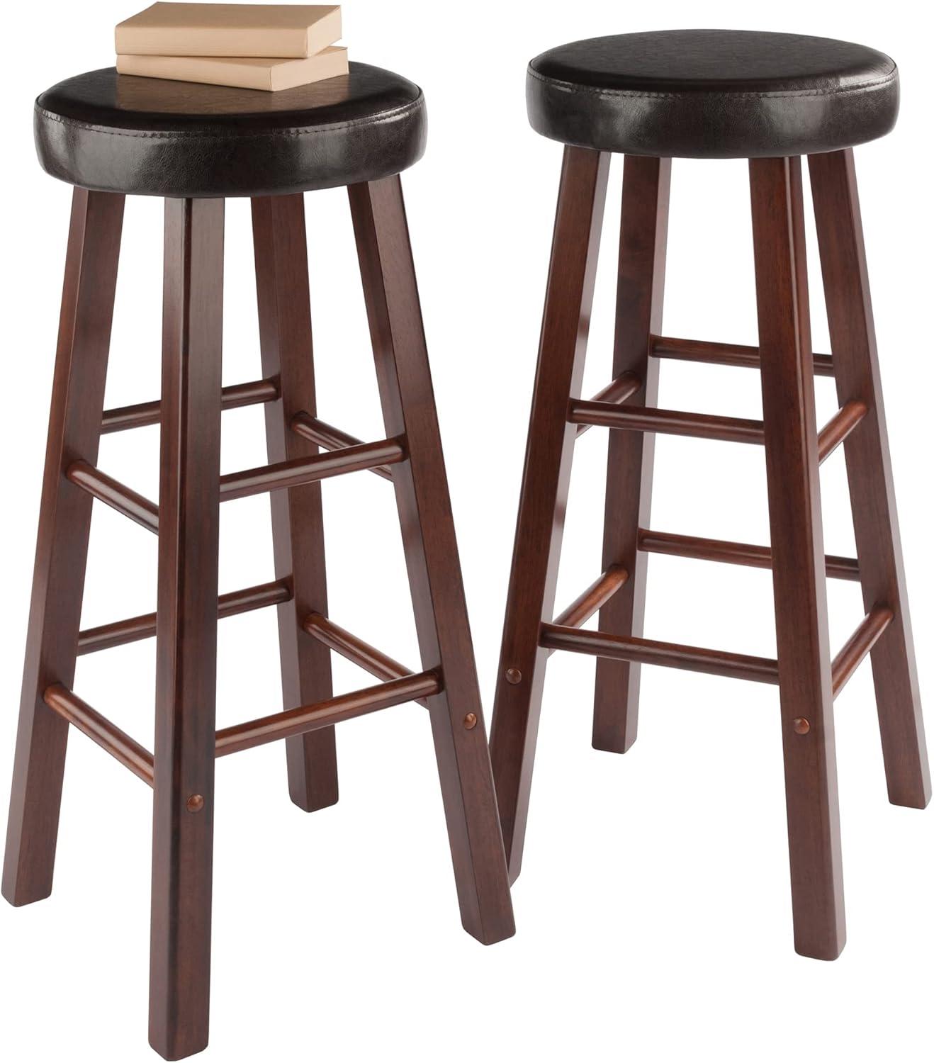 29" 2pc Maria Cushioned Barstools Walnut/Espresso - Winsome: Solid Wood, Faux Leather, Home Bar Seating