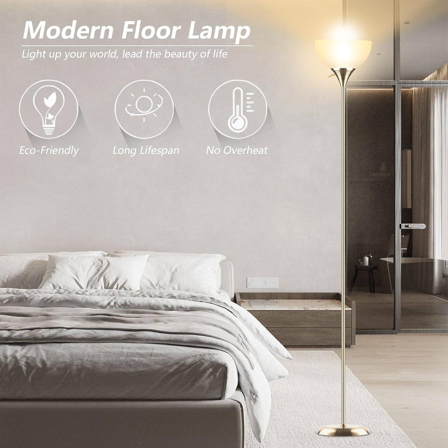 Standing Lamp, Led Floor Lamps for Living Room, Drop-Resistant White Lampshade, Rotary Switch, Industrial Metal Tall Lamp for Living Room Bedroom Study Office Kid's Room (Bronze)