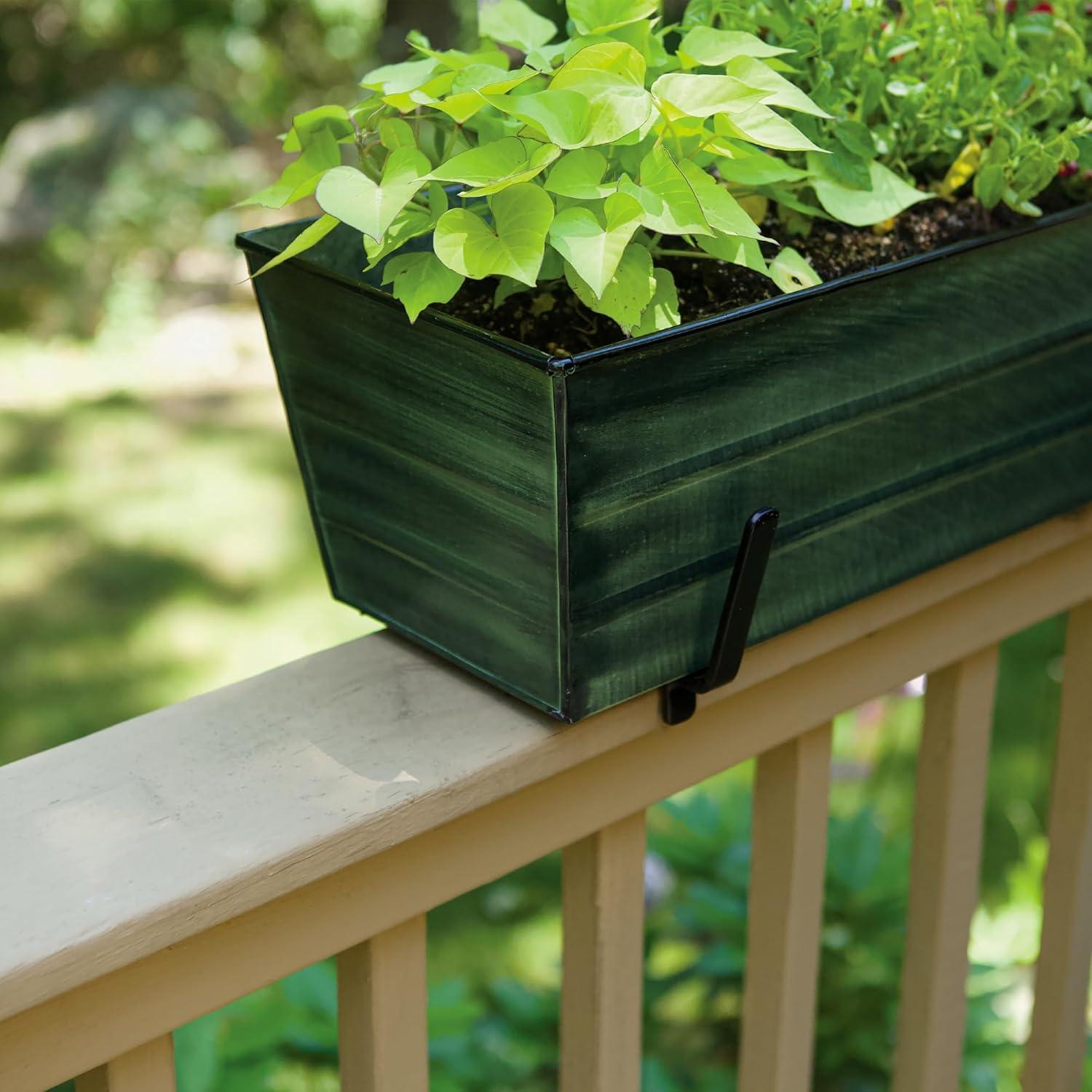 Medium Green Galvanized Flower Box with Brackets