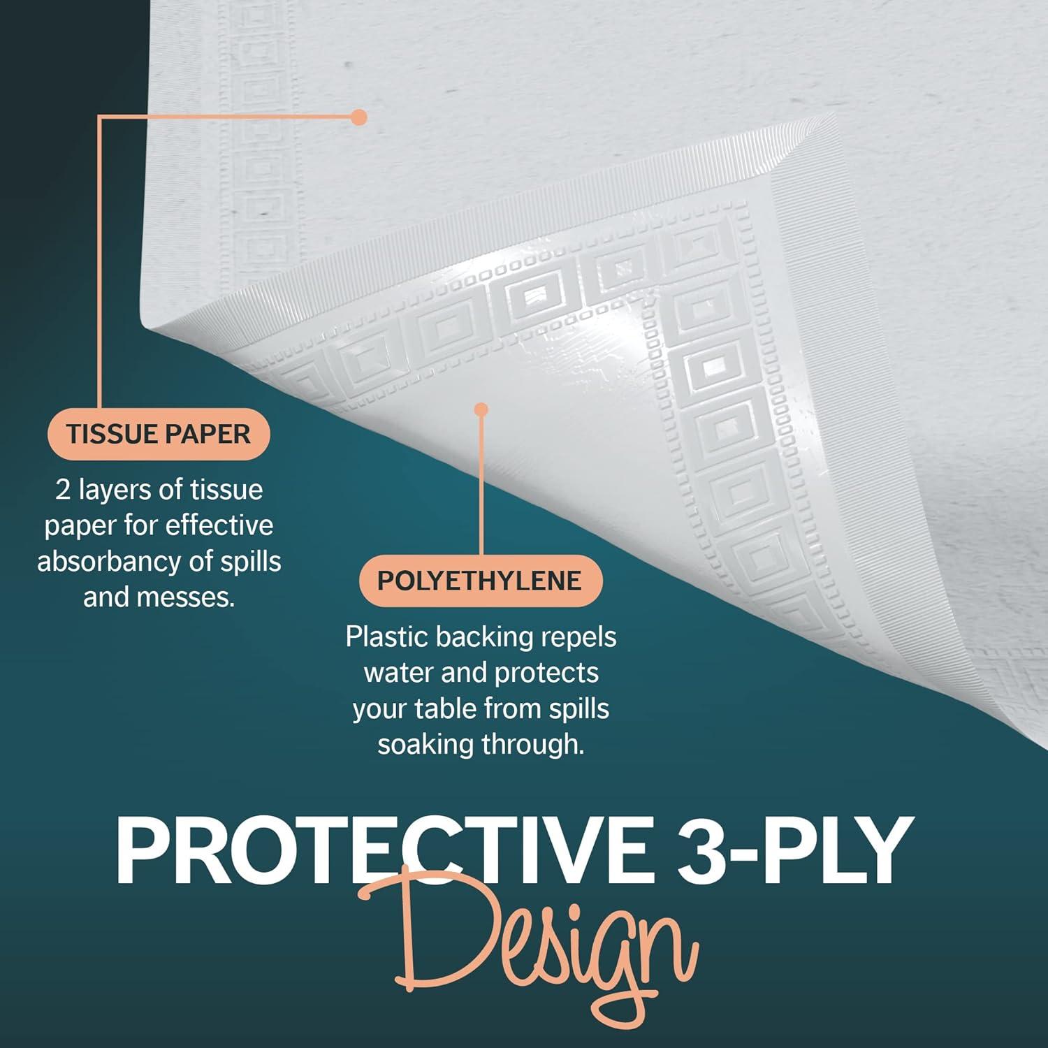 Paper Tablecloths for Rectangle Tables | 54” X 108” – 12 Pack | White Paper Disposable Tablecloth | 3-Ply Premium Paper & Plastic Table Cloths for Parties Disposable