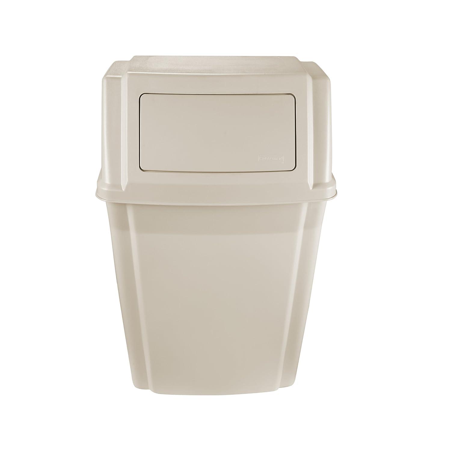 Beige 15-Gallon Wall-Mounted Plastic Trash Bin