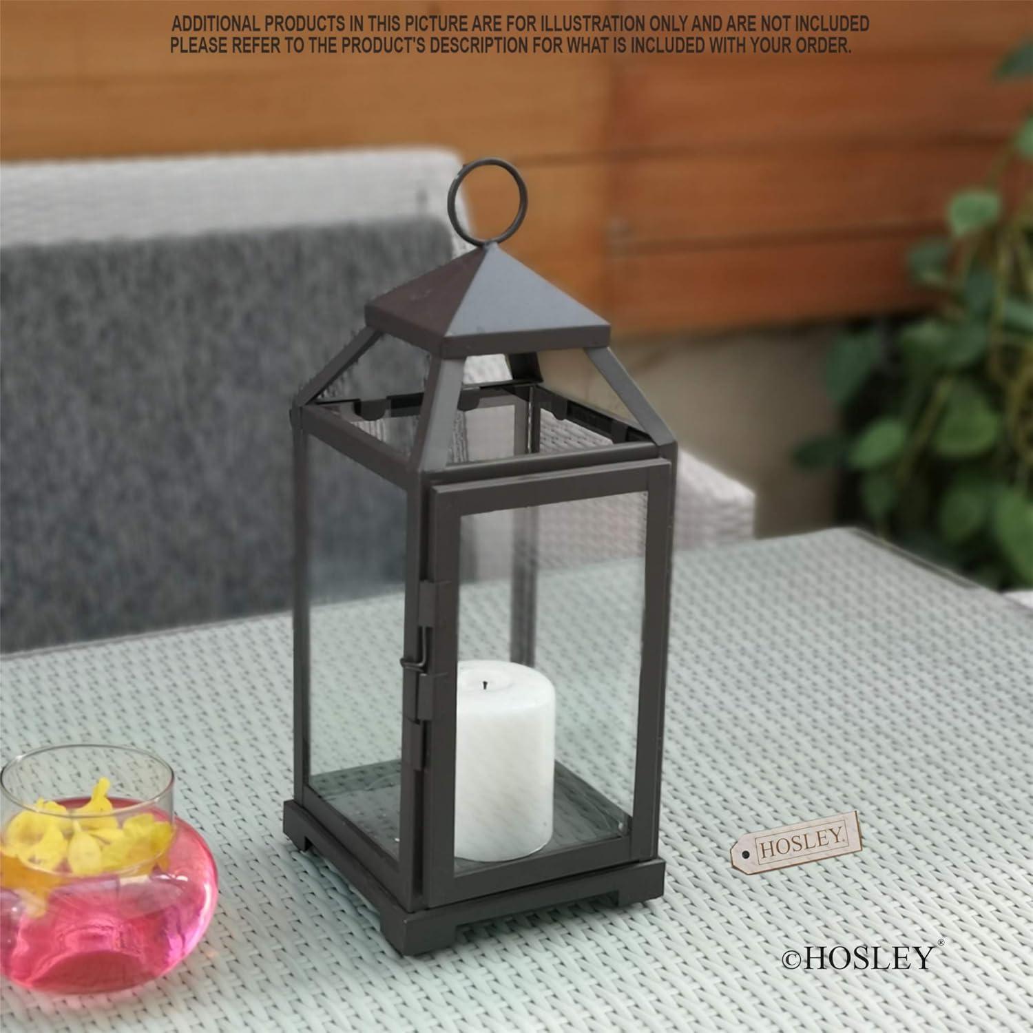 14-Inch Black Iron and Clear Glass Tabletop Lantern