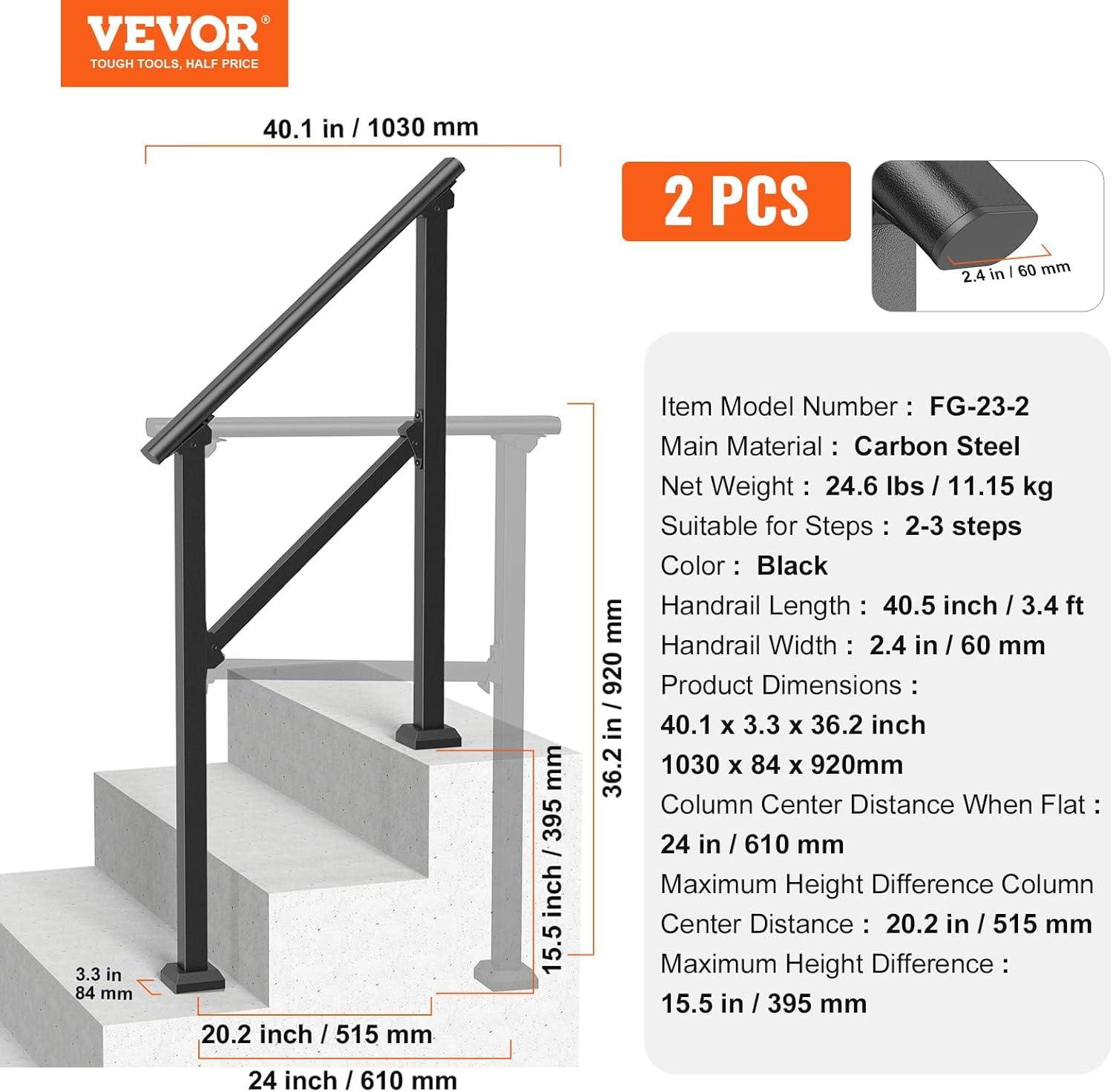 Black Stainless Steel Outdoor Stair Handrail Kit