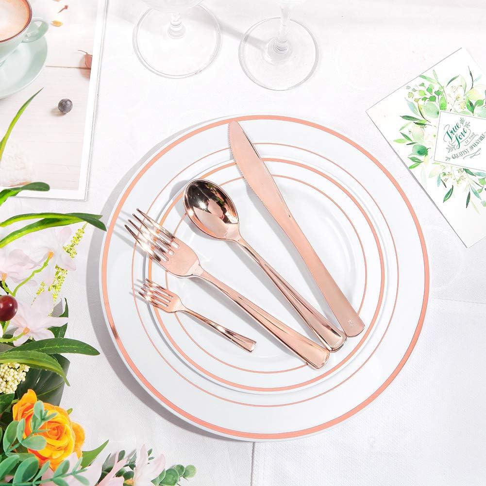 Rose Gold Glossy Plastic Dinnerware Set for 25 Guests