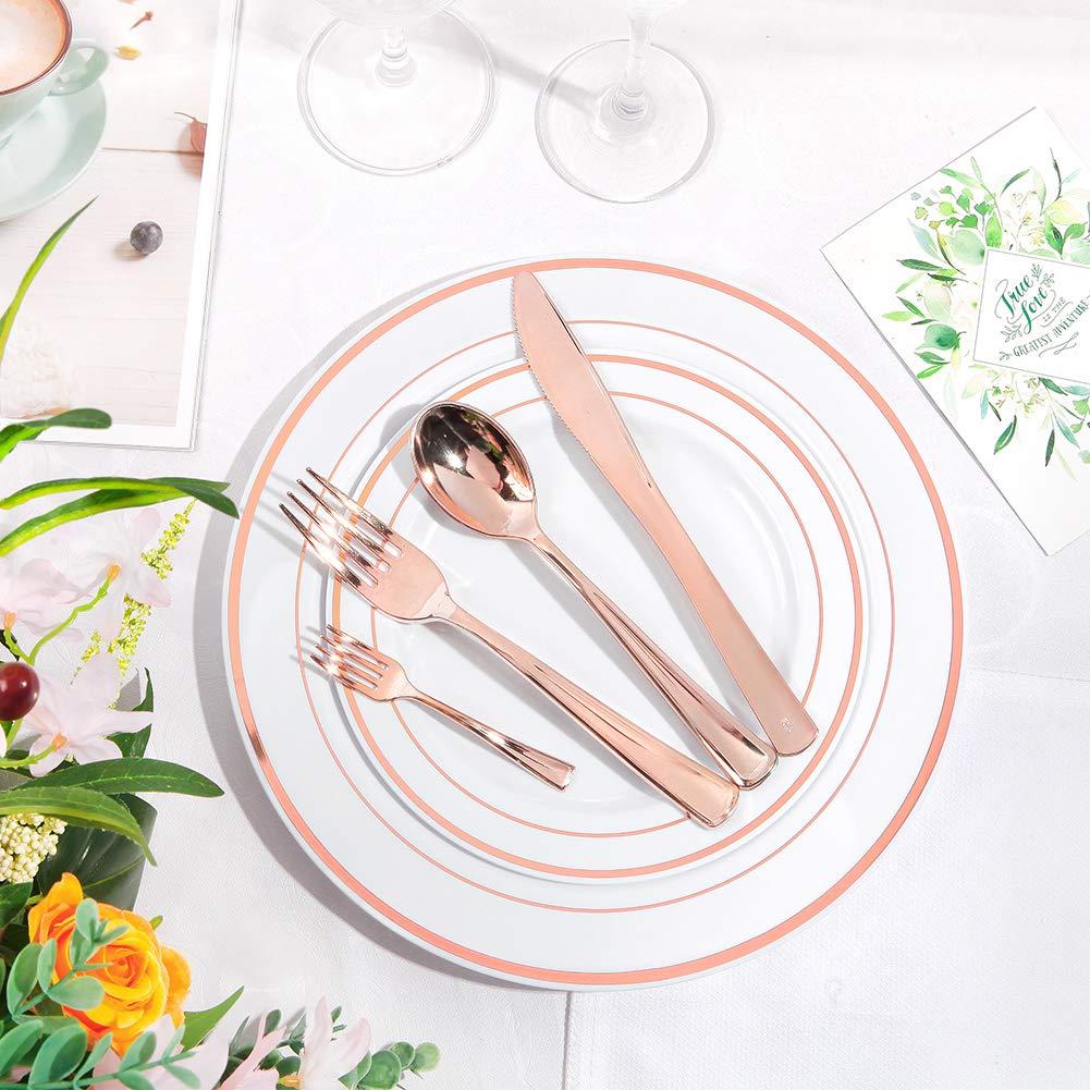 Rose Gold Glossy Plastic Dinnerware Set for 25 Guests