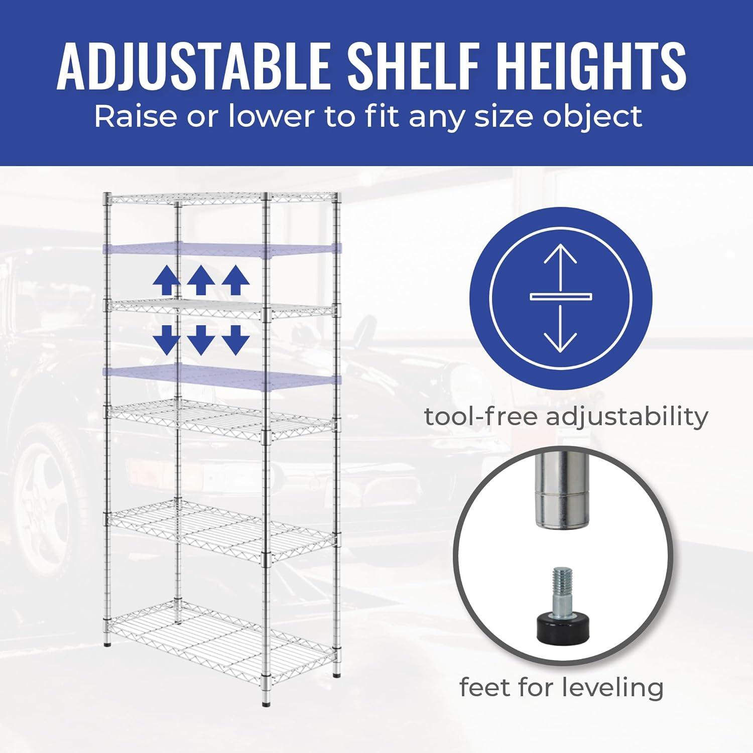 Zinc Finish 5-Tier Heavy-Duty Steel Wire Shelving Unit - 14"x30"x60"