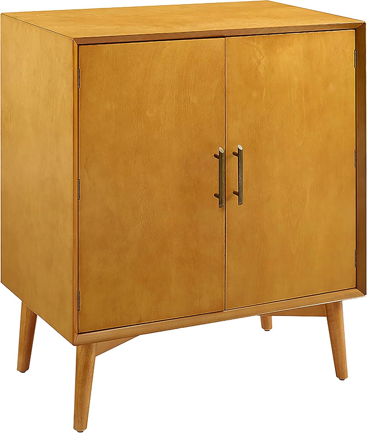 Landon Mid-Century Acorn Brown Bar Cabinet with Antique Brass Handles