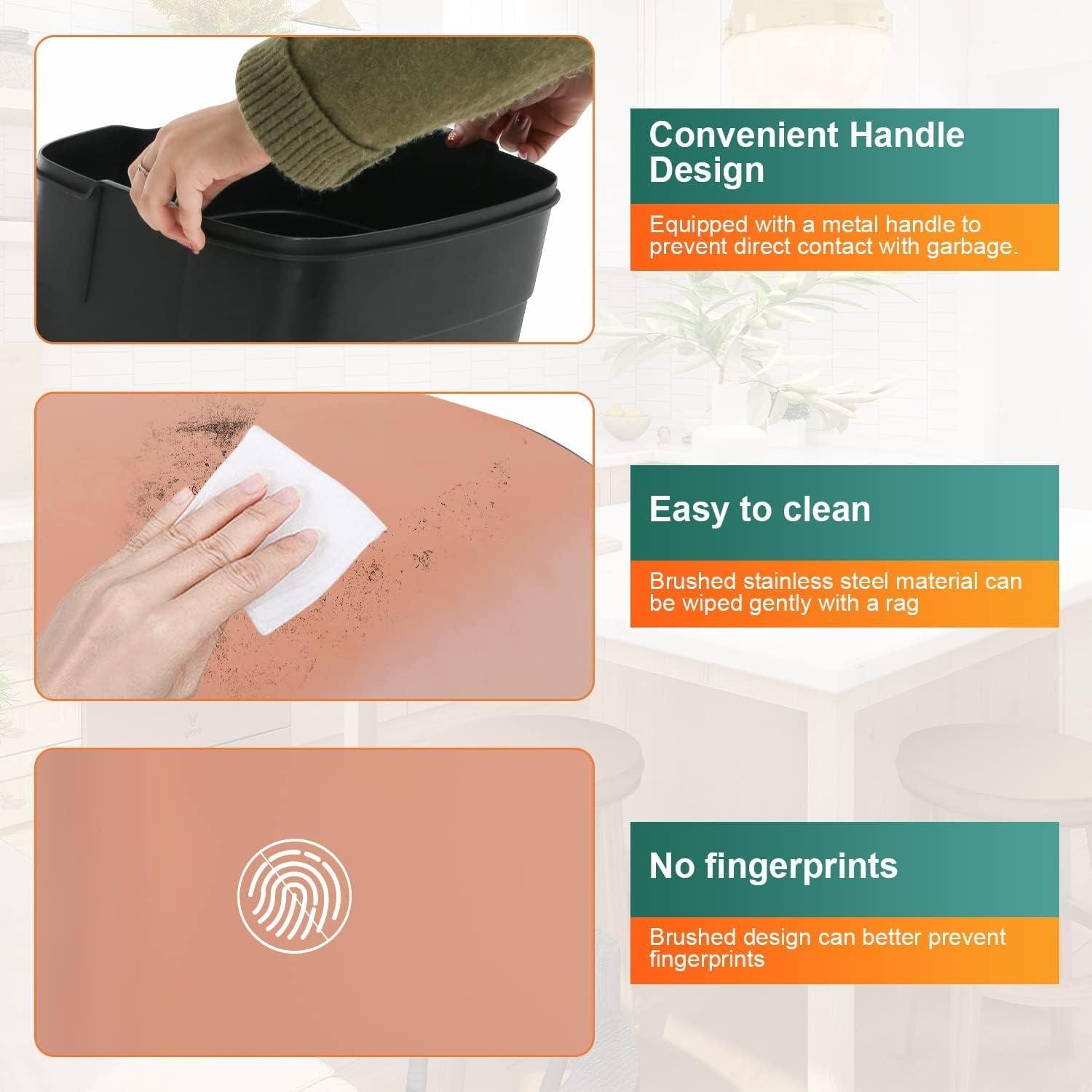 CL.HPAHKL 13 Gallon (50L)Trash Can ,Kitchen Trash Can, Stainless Steel with Lid, Foot Pedal and Inner Bucket, Fingerprint-Resistant Soft Close Lid Garbage Can, Pedal Rubbish Bin for Home Office