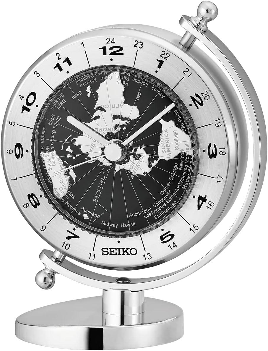 Silver Quartz Globe Desk Clock with World Time Function