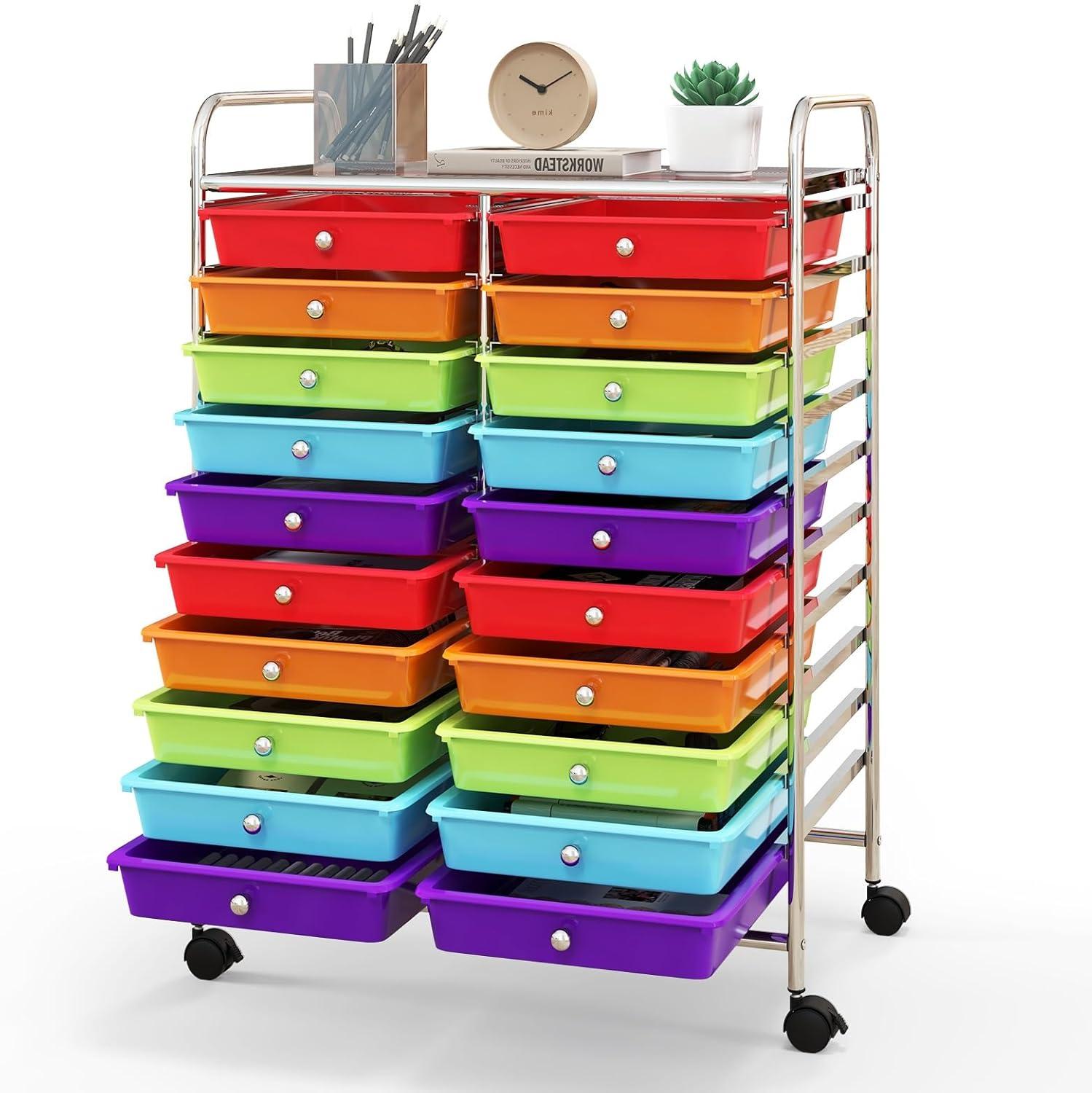 20-Drawer Organizer Cart Tools, Mobile Utility Storage Cart with Detachable Drawers & Lockable Wheels, Rolling Storage Cart with wheels for Home Office School(Multicolor)