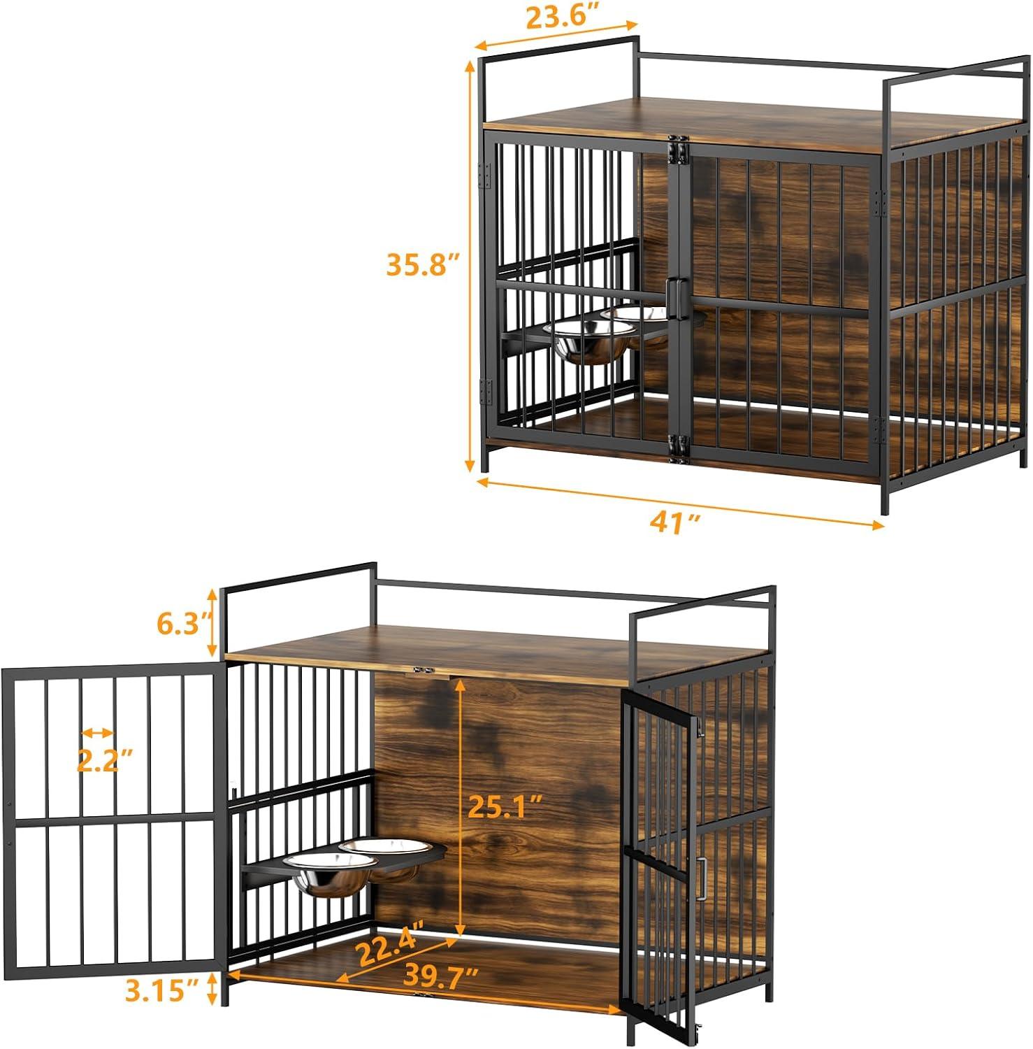 LOVMOR Dog Crate Furniture-Style Cages for Small Dogs Indoor Heavy Duty Super Sturdy Dog Kennels with 2 Stainless Steel Bowls