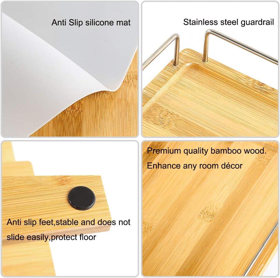 YY FOREYY Juego de 2 Tazones Elevados para Perros y Gatos, Tazones de Agua y Comida para Perros con Inclinación de Bambú, Comedero con 3 Tazones de Acero Inoxidable y Patas Antideslizantes para una Alimentación Cómoda