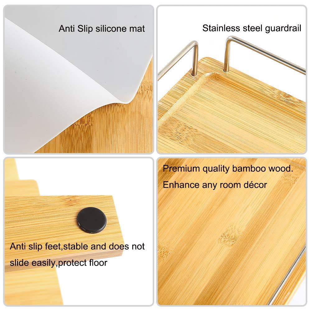 YY FOREYY Juego de 2 Tazones Elevados para Perros y Gatos, Tazones de Agua y Comida para Perros con Inclinación de Bambú, Comedero con 3 Tazones de Acero Inoxidable y Patas Antideslizantes para una Alimentación Cómoda