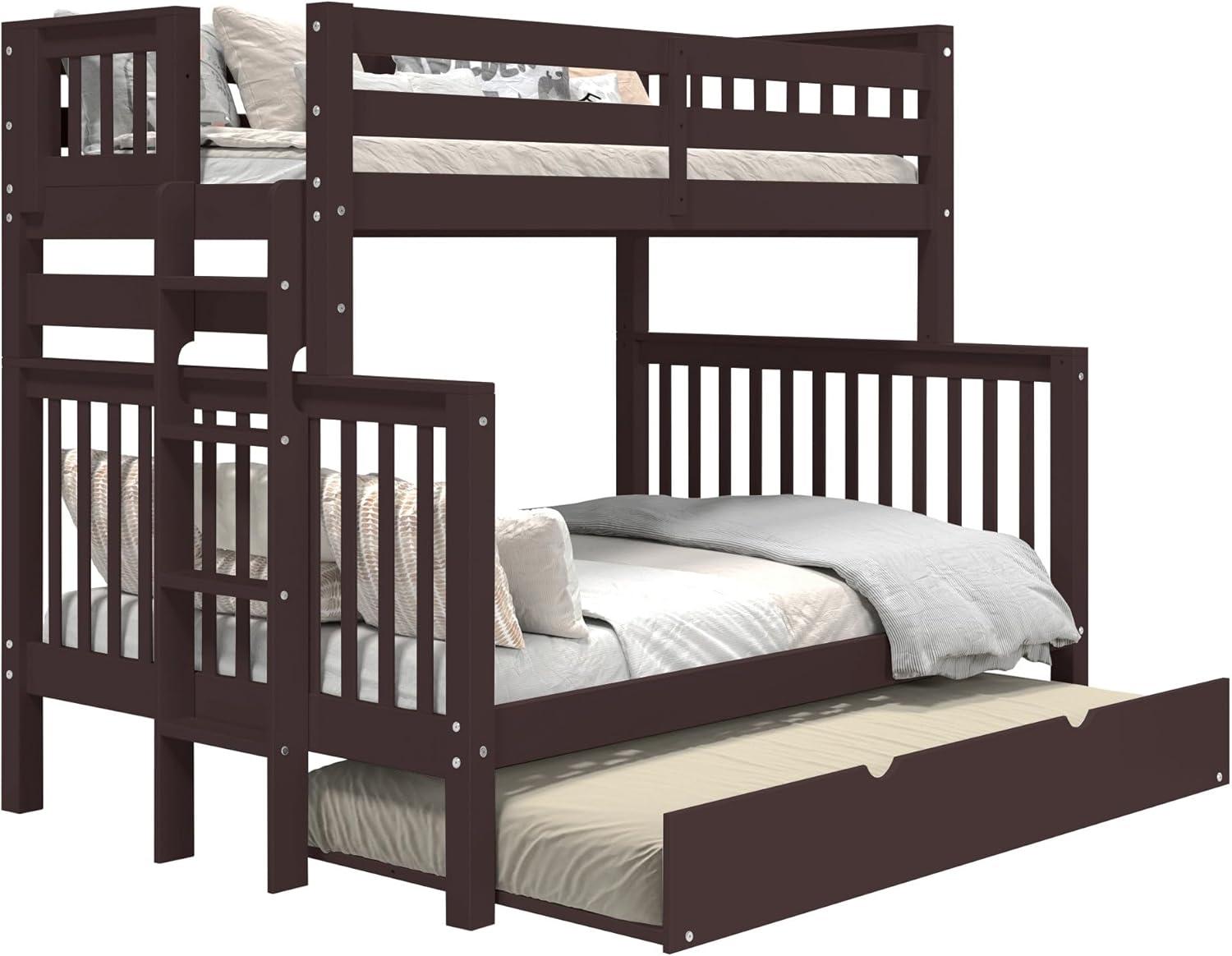 Bedz King Bunk Beds Twin over Full Mission Style with End Ladder and a Twin Trundle, Dark Cherry