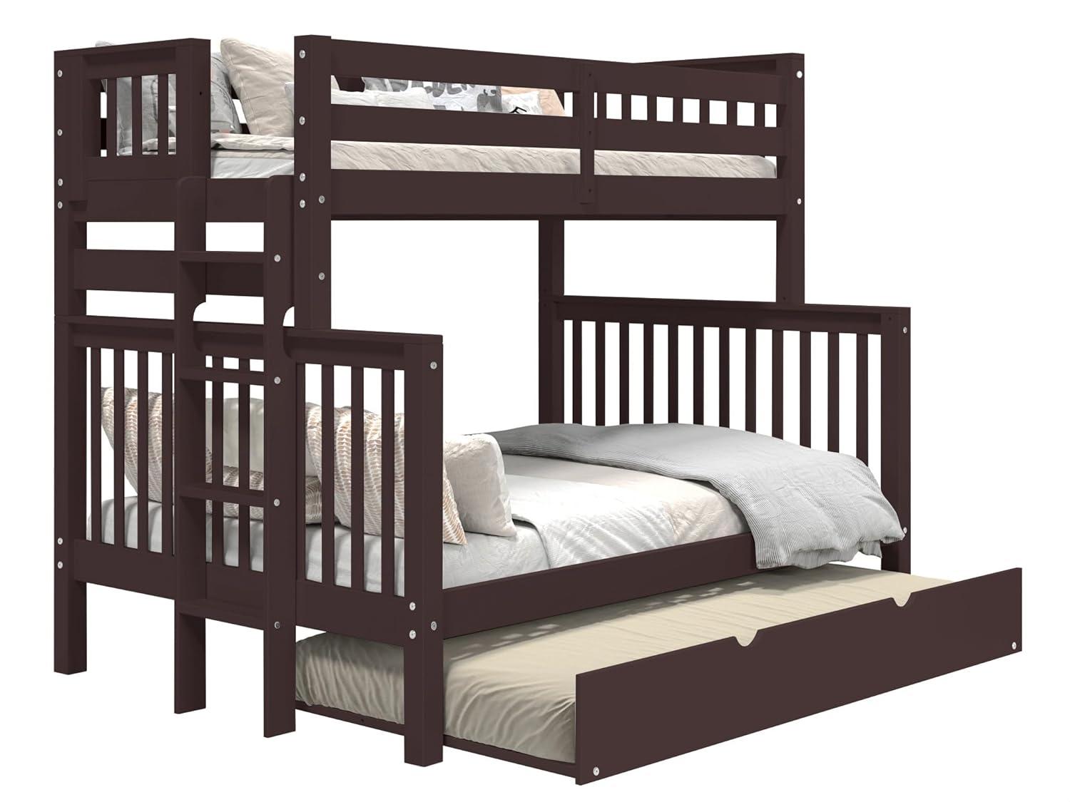 Bedz King Bunk Beds Twin over Full Mission Style with End Ladder and a Twin Trundle, Dark Cherry