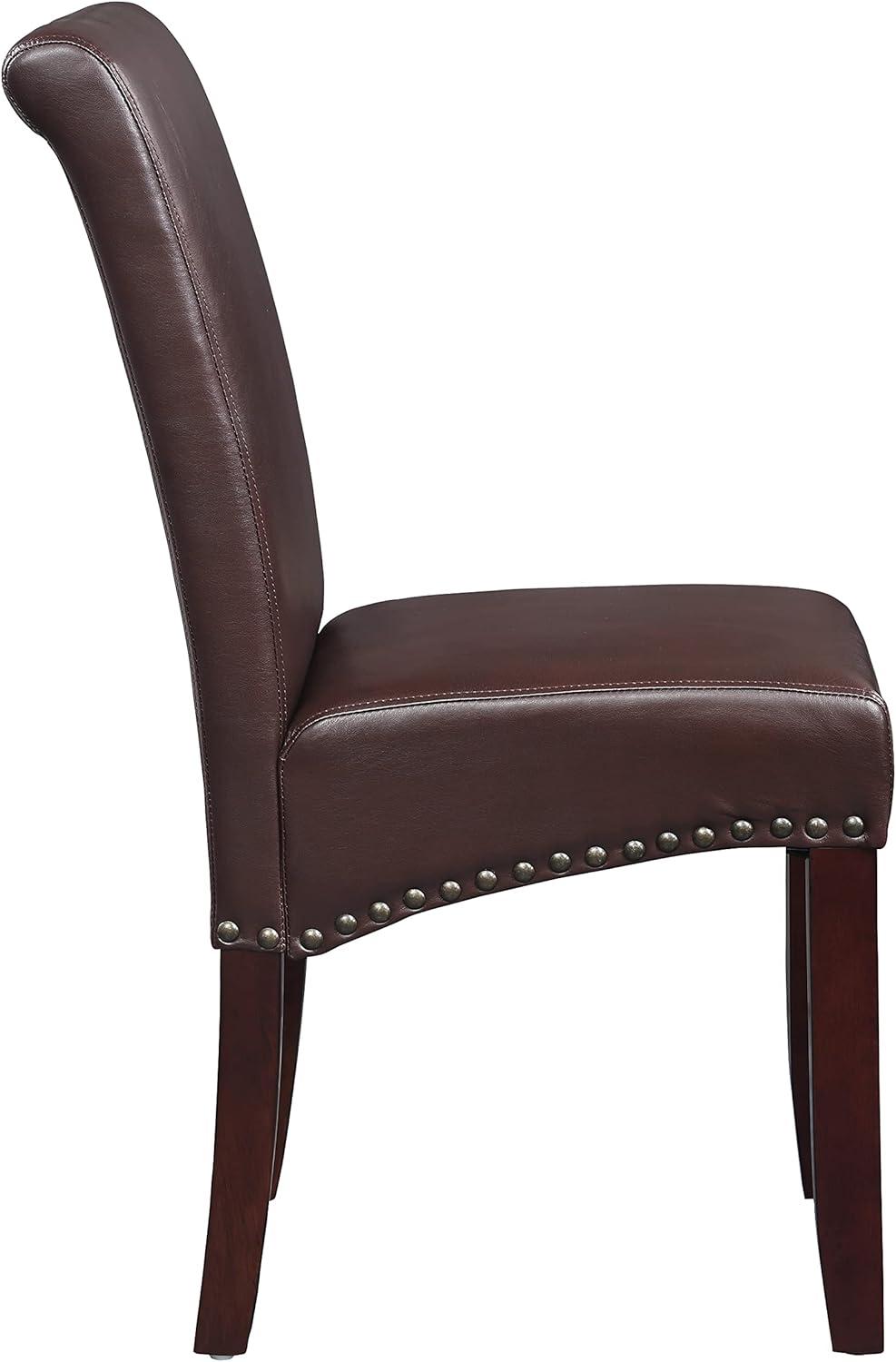 Parsons Dining Chair with Antique Bronze Nail Heads in Cocoa Faux Leather