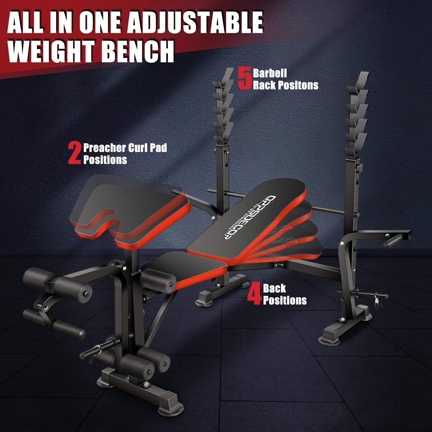 660lbs Black and Red Alloy Steel Adjustable Weight Bench Set