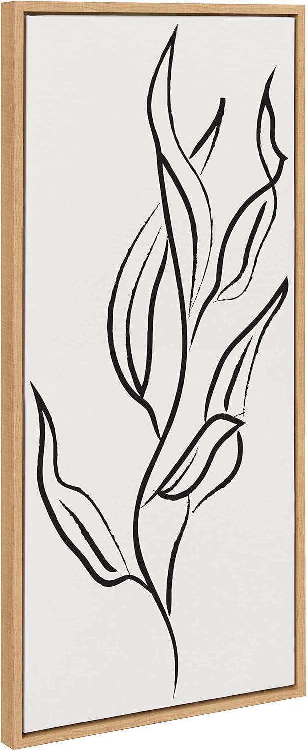 Natural Framed Black and White Botanical Canvas Art, 18x40