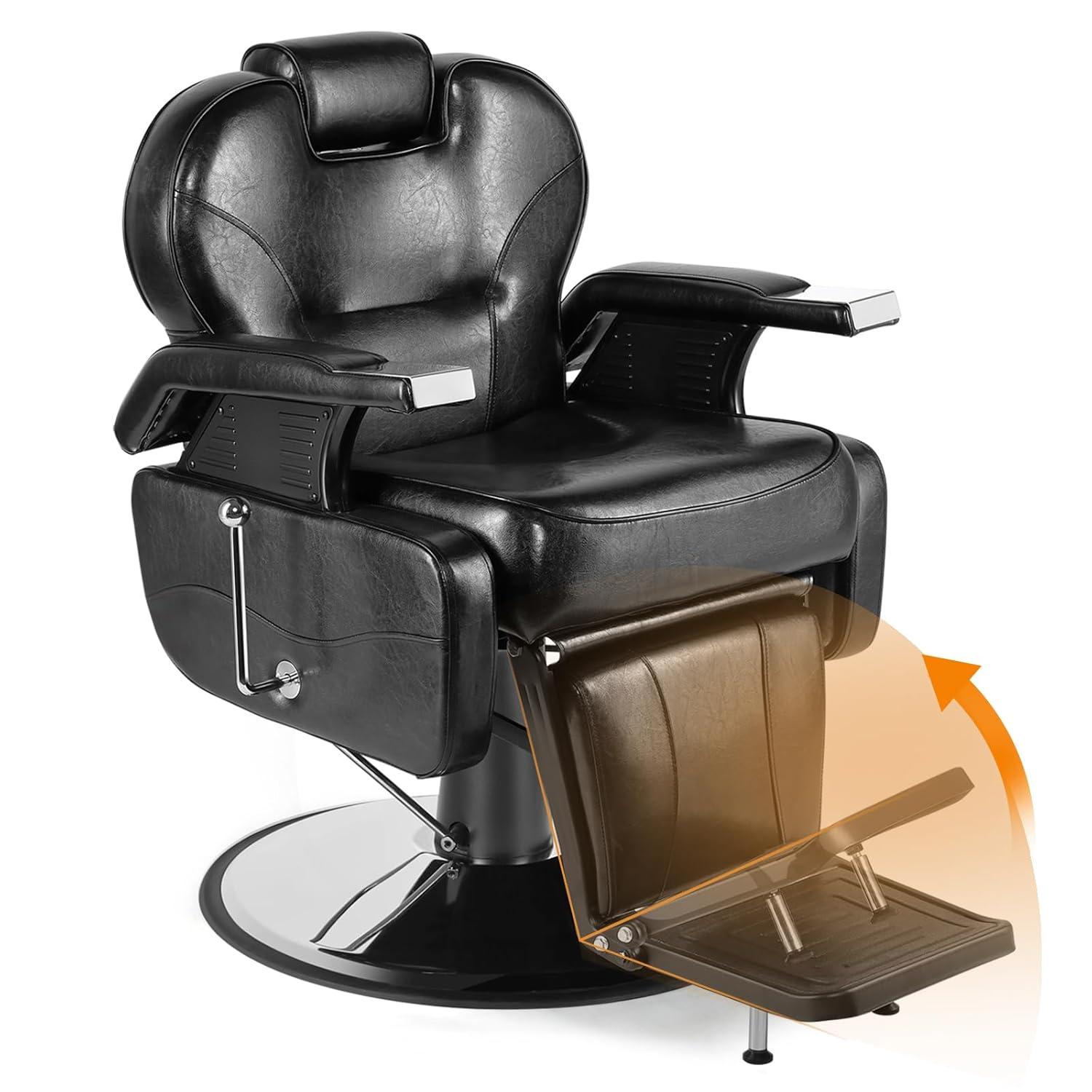 Black Hydraulic Recline Barber Chair with Premium Upholstery